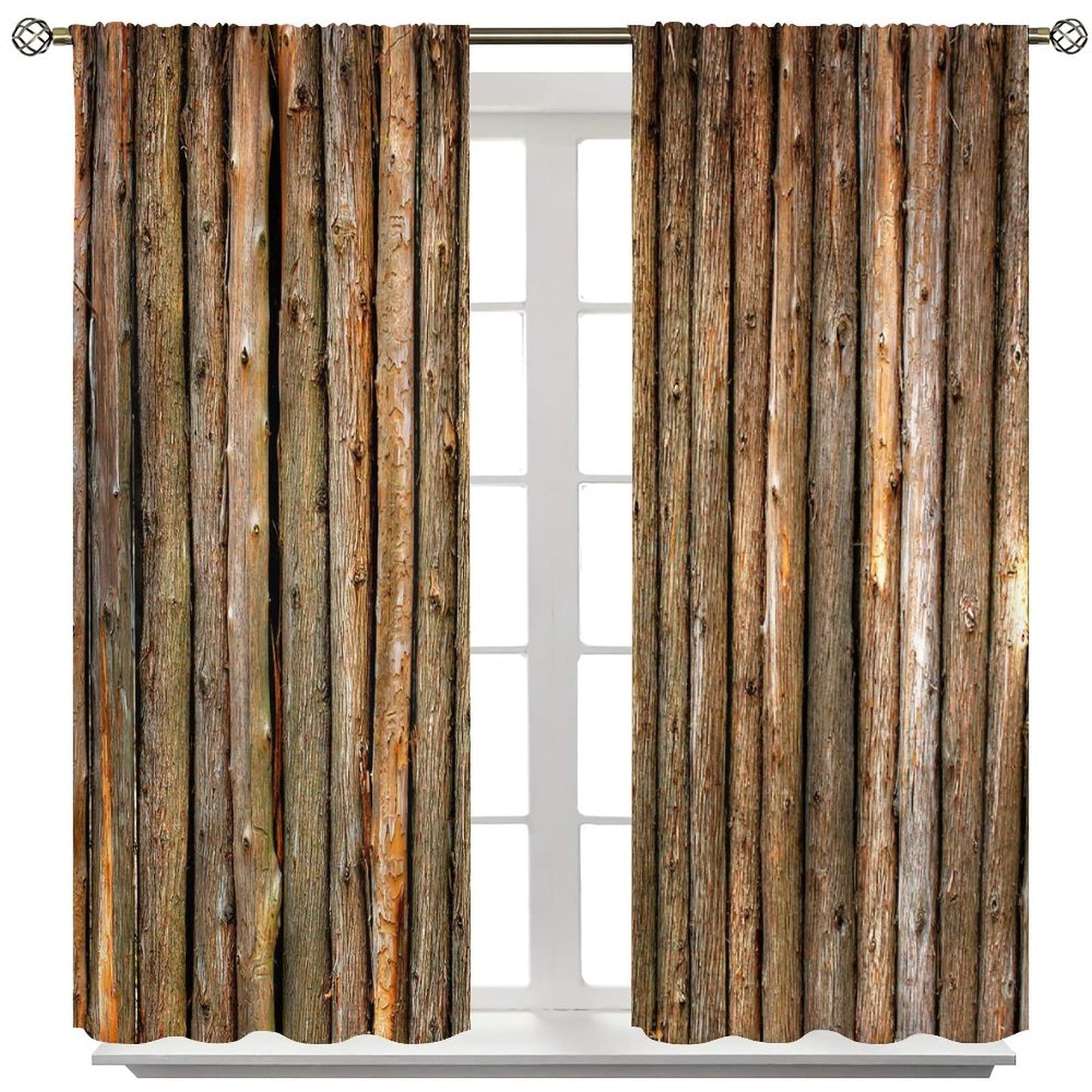 GoDazzling Rustic Wooden Barn Door Blackout Windows Curtains, Old Wood Texture A Row of Wooden Posts, for Living Room Bedroom 42x45in 2 Panels