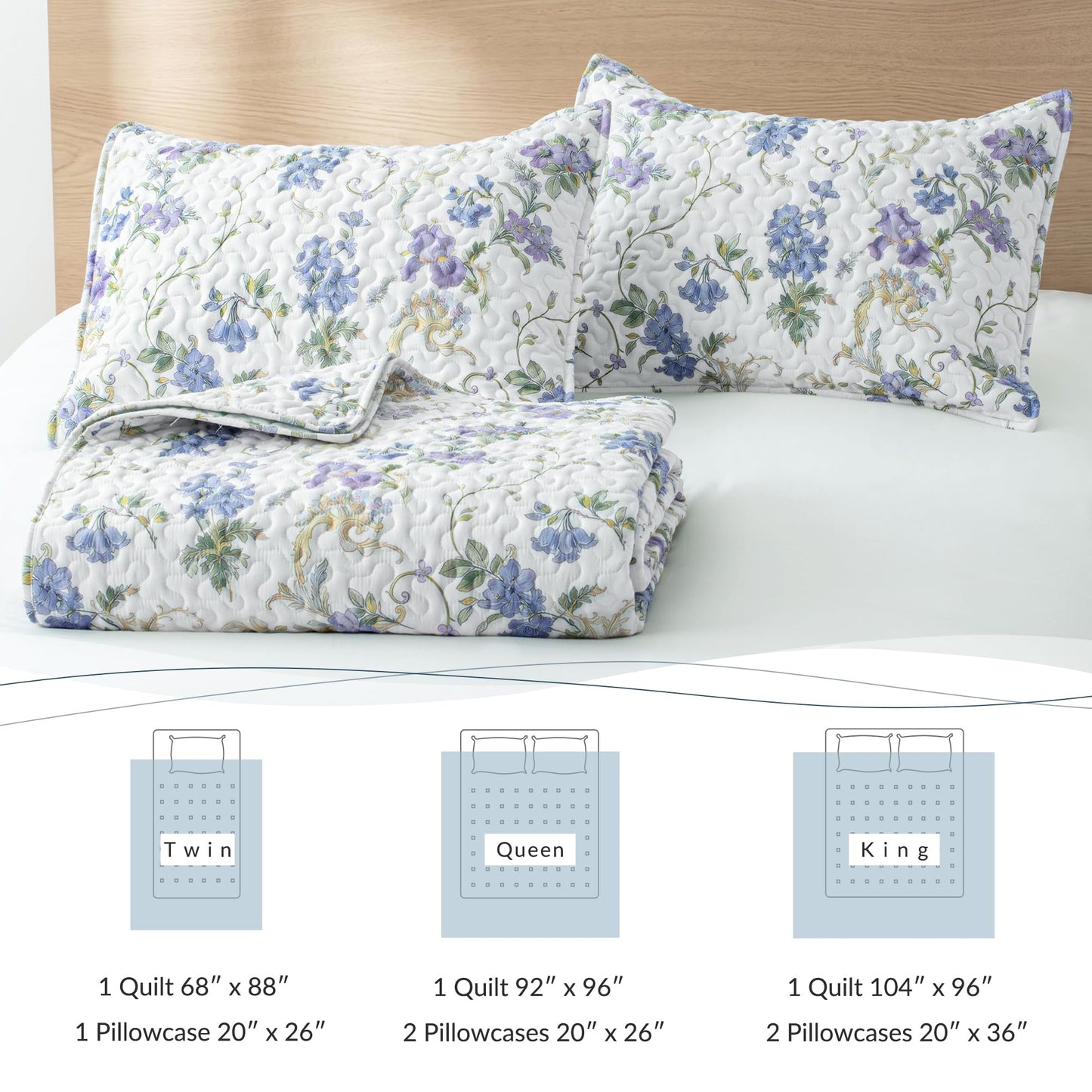 Exclusivo Mezcla Floral Quilt King Size, Faint Yellow King Size Quilt Bedding Set with Purple Floral & Vine Pattern, Reversible Lightweight Bedspreads Coverlets Bed Cover for All Seasons (104"x96")