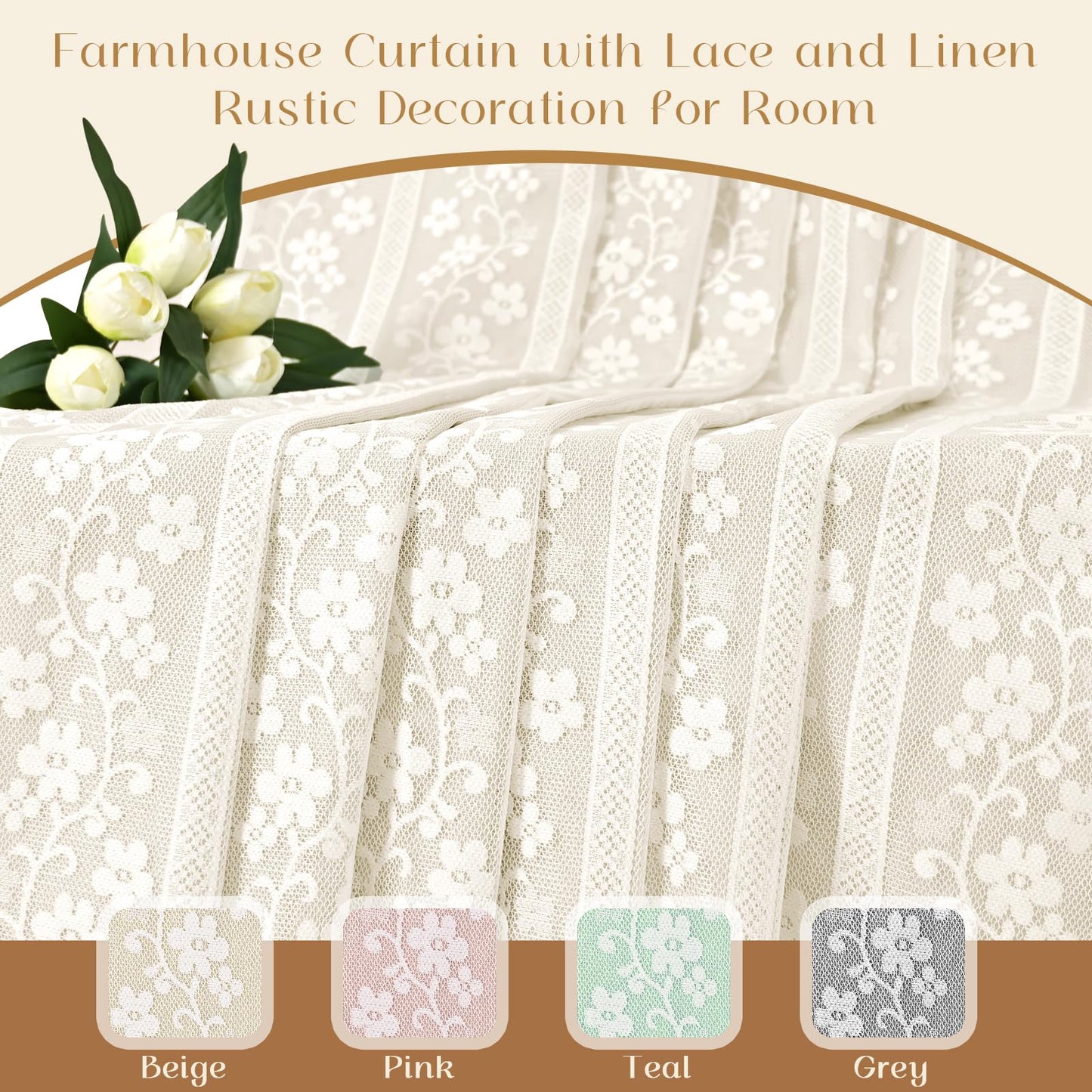 ASPMIZ Linen Kitchen Curtains 36 Inch Length, Double Layered Window Curtain 2 Panel Sets Rod Pocket Short Curtains for Kitchen, Farmhouse Window Treatment Tiers for Bathroom, Cafe, Beige