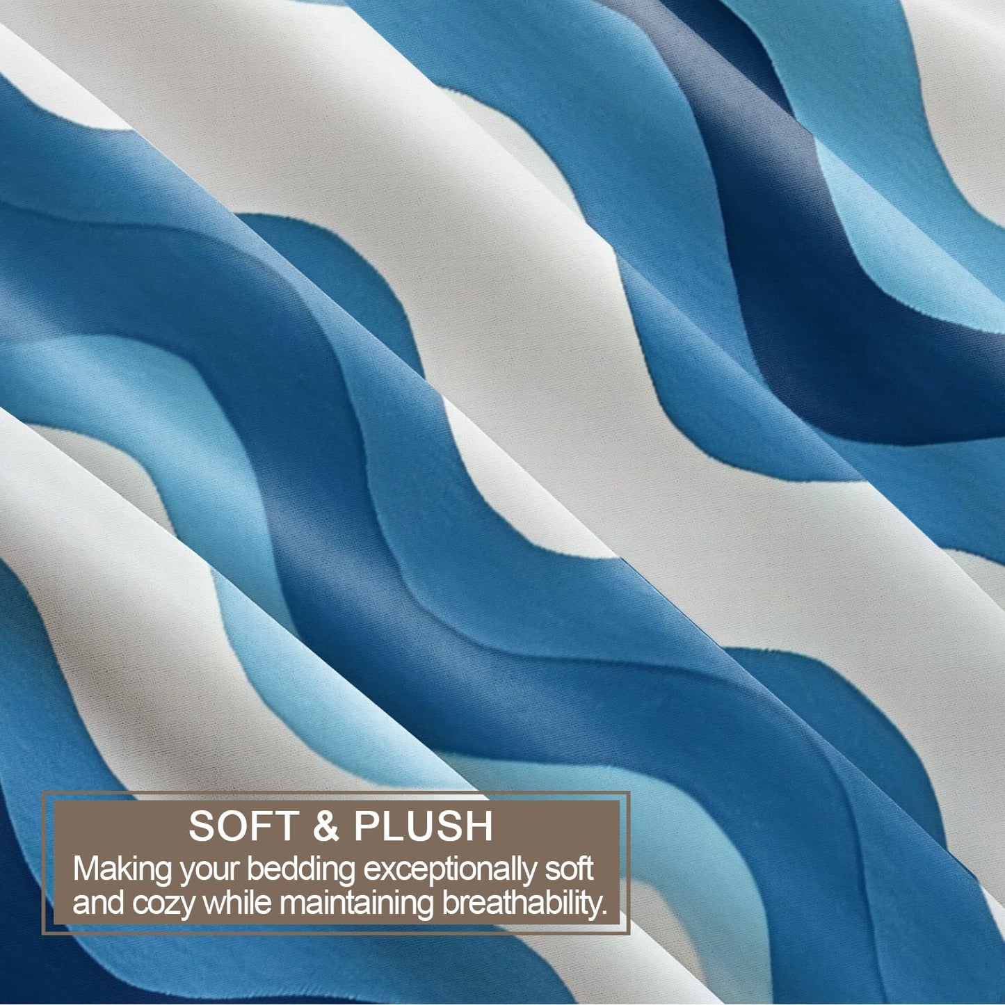 GKPLY Waves Bedding Sets, Blue White Stripes Duvet Cover Full, Ocean Wave Comforter Cover with Zipper & Ties, 3 Pieces Quilt with 2 Pillowcases, Easy Care