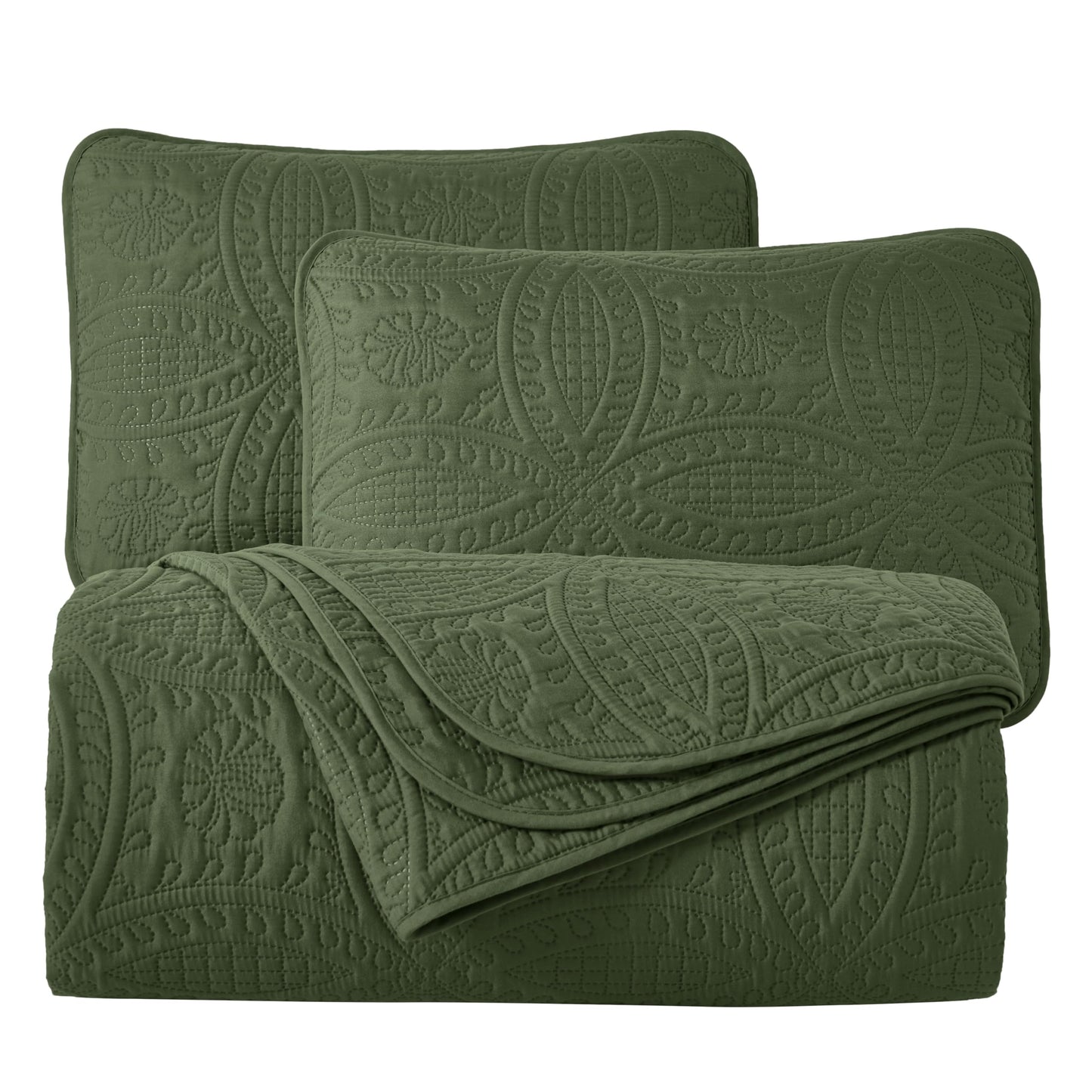Chezmoi Collection Austin King Oversized Bedspread Set, 3-Piece Pinsonic Quilted Lightweight Microfiber Bedspread Coverlet, Olive Green