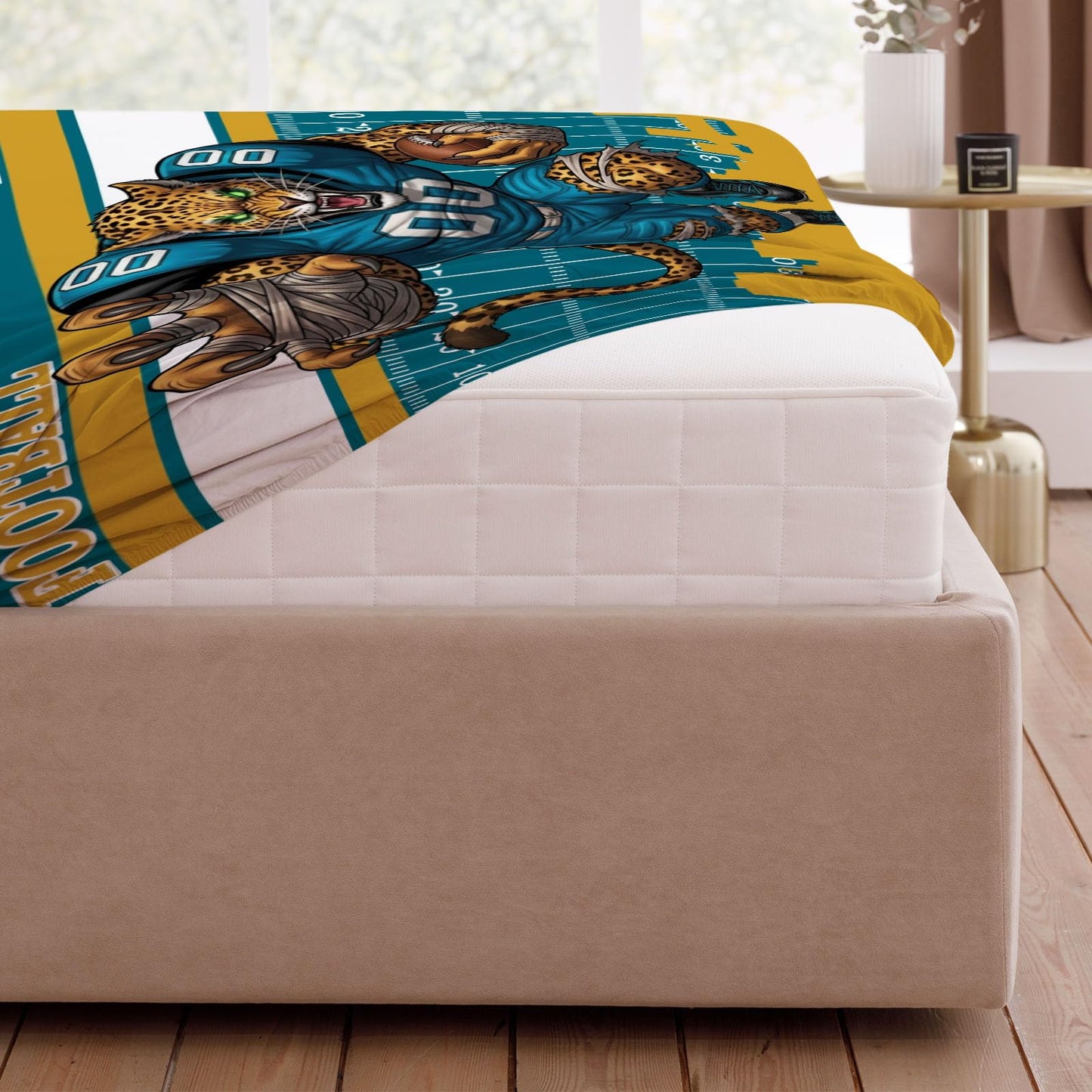 Allenjoy Jacksonville American Football Teal Momentum Sheets Set with Fitted Sheet, Flat Sheet and 1 Pillowcase for Boys Teens Men Fans Son Bedding Bedroom Decor, Twin Size