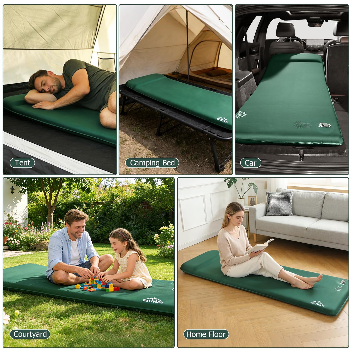 Zzuvjoy Memory Sleeping Pad, 3.1" Ultra-Thick Foam Sleeping Mats for Camping, 9.5 R-Value Insulated Self Inflating Sleeping Pad with Pillow, Camping Mattress Pad for Car Travel Tent