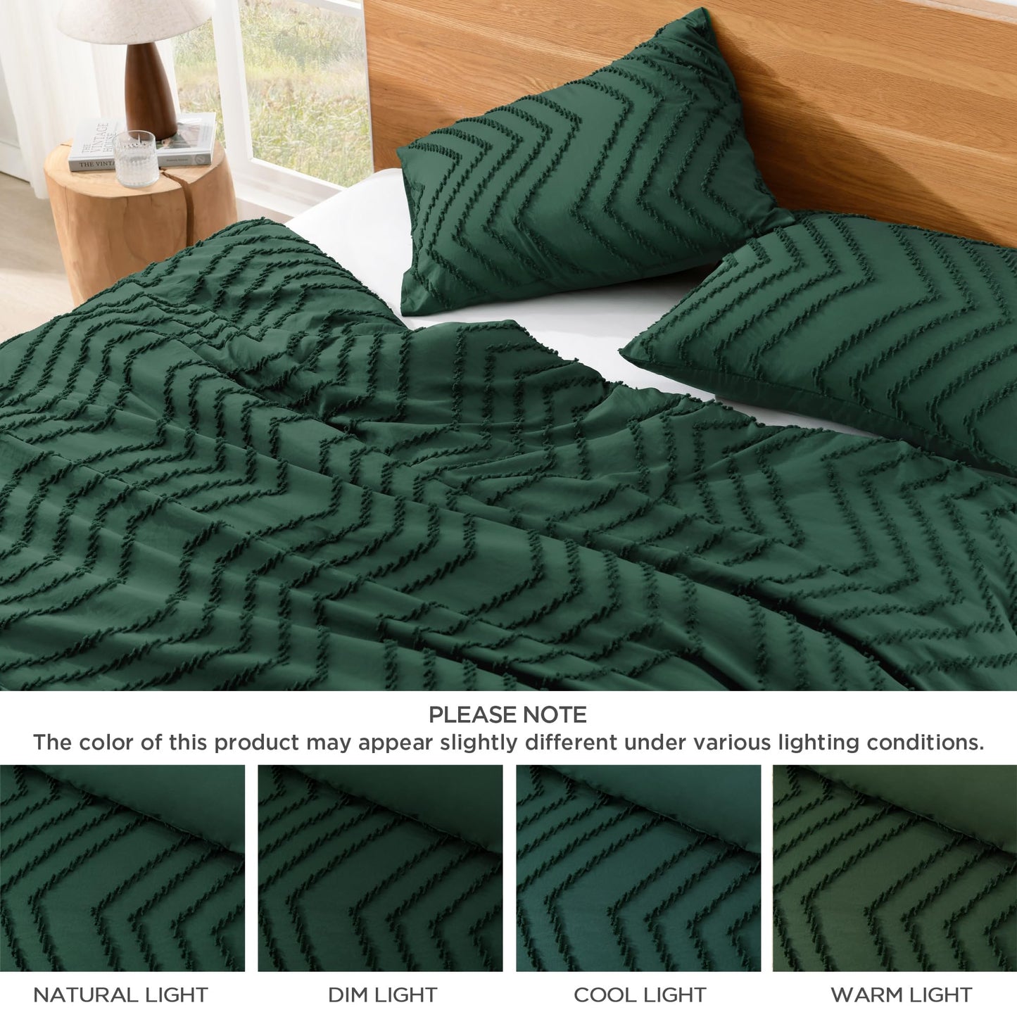 Litanika King Size Comforter Set Dark Emerald Green, 3 Pieces Lightweight Fluffy Comforter King Size Boho Tufted Comforter Bed Set Gift Choice