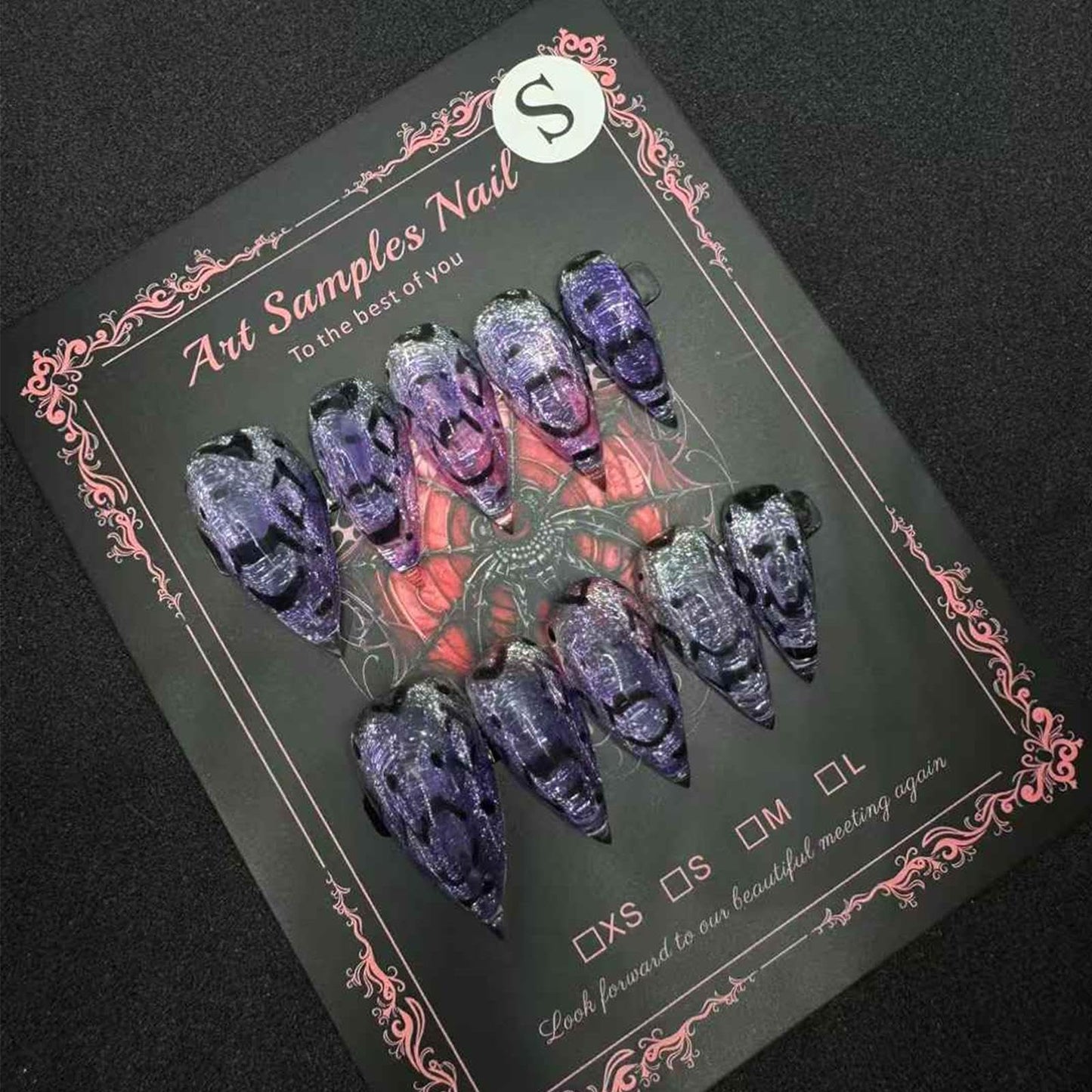Short Fake Nails Victorian Press on Nails Handmade 3D Nail Art Gothic Luxury Design Size S