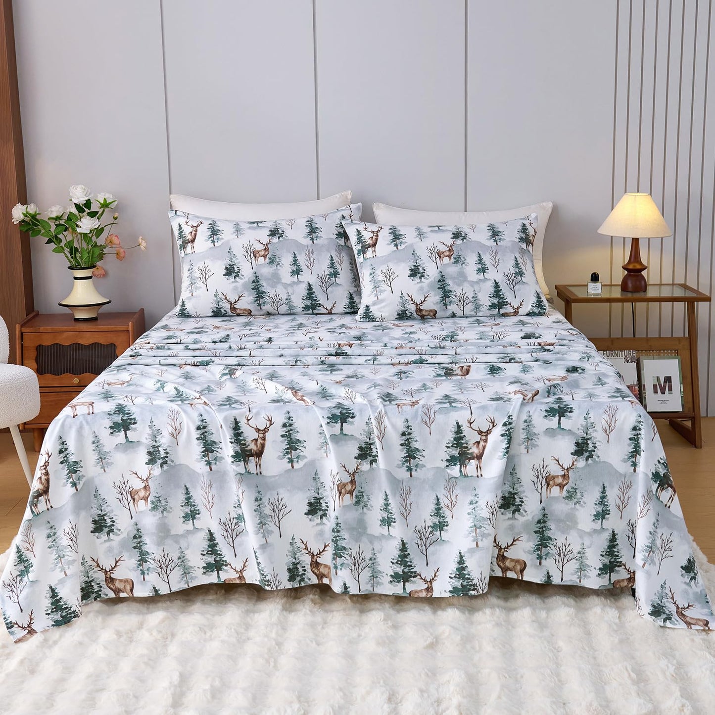 LANYETON 100% Cotton Flannel Sheets, Ultra Soft Cozy Warm Bed Sheets Set for All Season, 16" Deep Pocket, 3PC, Twin