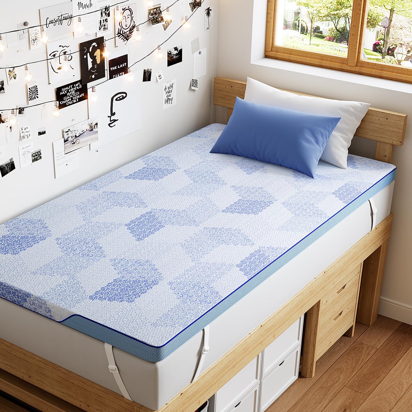 PERLECARE 3 Inch Twin XL Medium-Firm Memory Foam Mattress Topper, CertiPUR-US®, Cooling Bamboo Cover, Removable&Washable, Oeko-Tex Certified