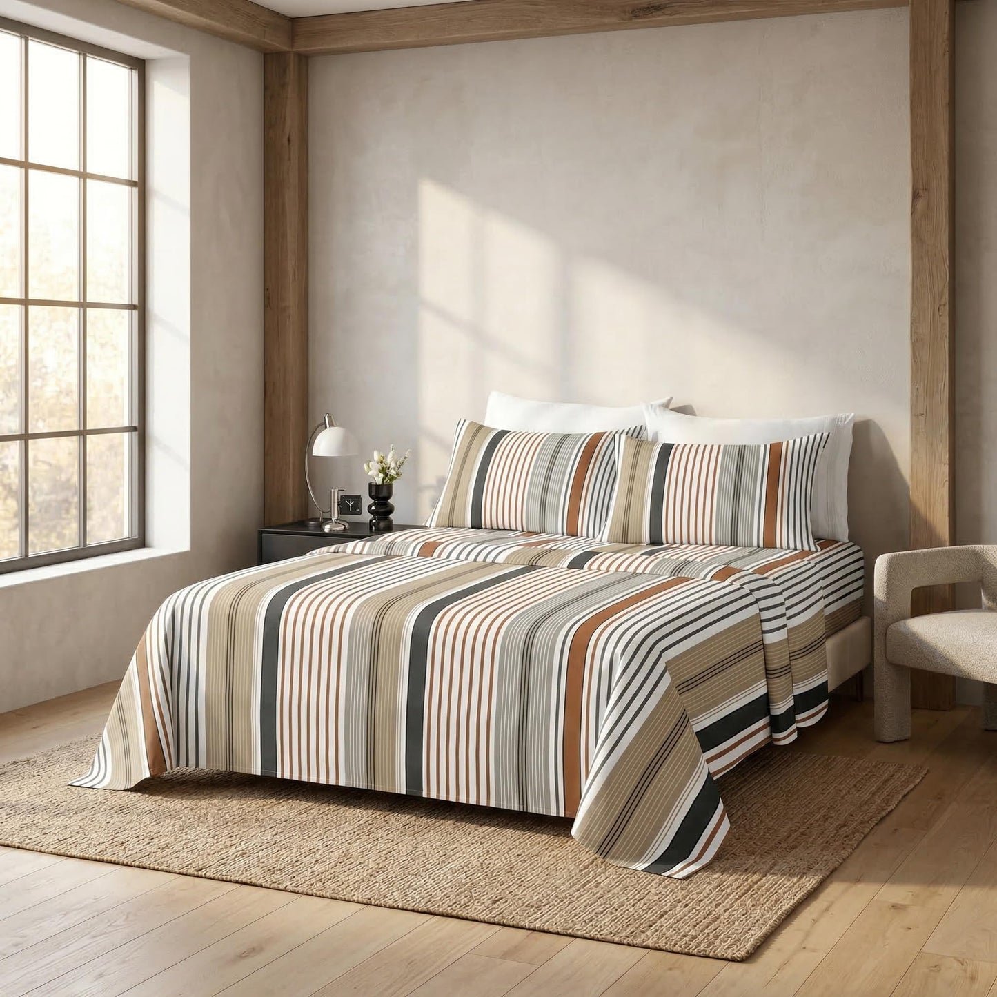 HCORA Striped Queen Sheet Set, Ultra Soft Double Brushed Microfiber Bed Sheets, Deep Pocket, Breathable, Wrinkle Resistant, Easy Care, 4PC, Queen Size