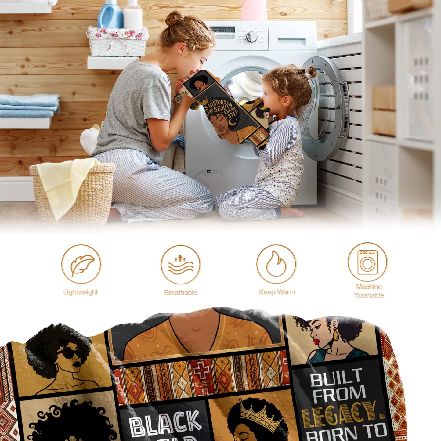 Hohoto Black Queen Throw Blanket, Birthday for Black Women Girls Teens, Soft Cozy Blanket for Couch Sofa Bed, Lightweight Warm Decorative Throw for Living Room Bedroom,50"x60"