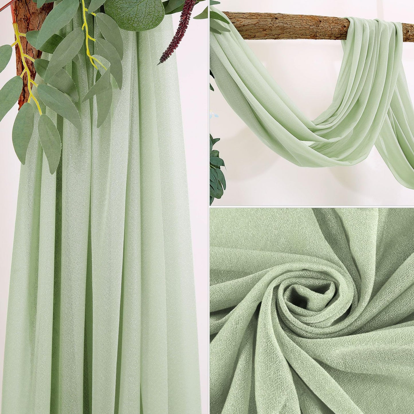 BOYOUTH Dark Green Voile Swag Scarf Valances Curtains,Long Sheer Chiffon Fabric Backdrop Curtains Scarves for Wedding Arch Draping,Party Outdoor Decor,30 by 394 Inches,1 Panel