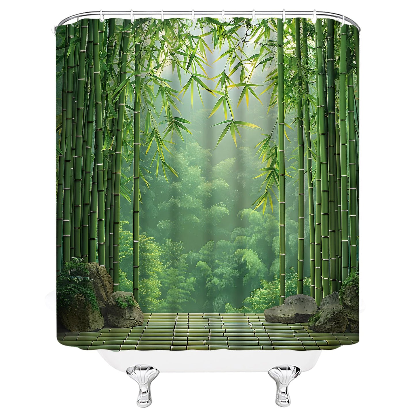 Bamboo Shower Curtain Green Bamboo Forest Japanese Asain Relax Rustic Nature Garden Scenery Landscape Bathroom Curtains Decor Fabric Set Include Hooks,(70" WX70 H)