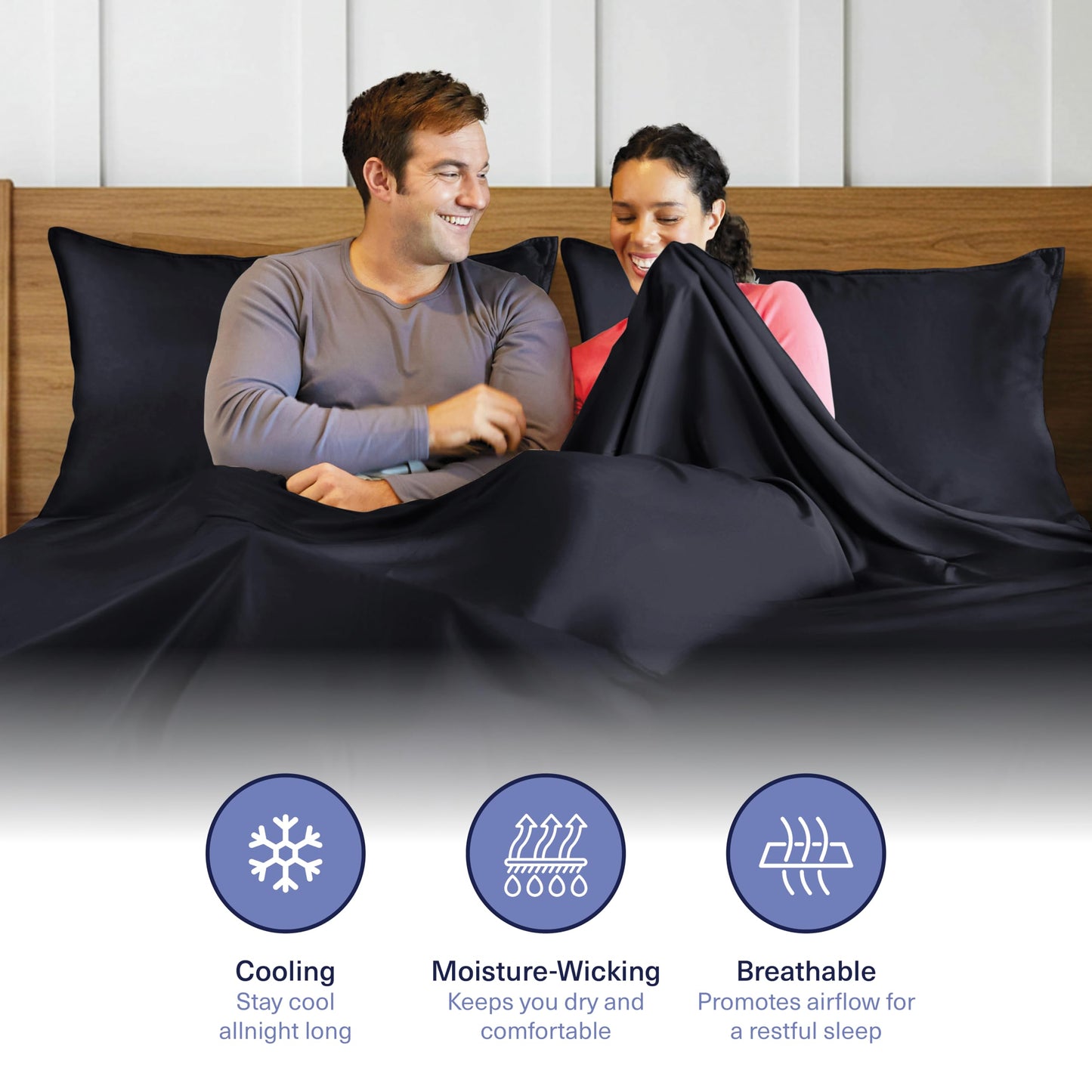 Kickoff Viscose Bamboo Fitted Sheet Queen Size, 100% Organic Cooling Sheets Fitted ONLY Viscose Bamboo Sheets Queen Size Bed Sheet for Hot Sleepers, Extra Deep Pocket, 4 Corner Strap (Q, Onyx Black)
