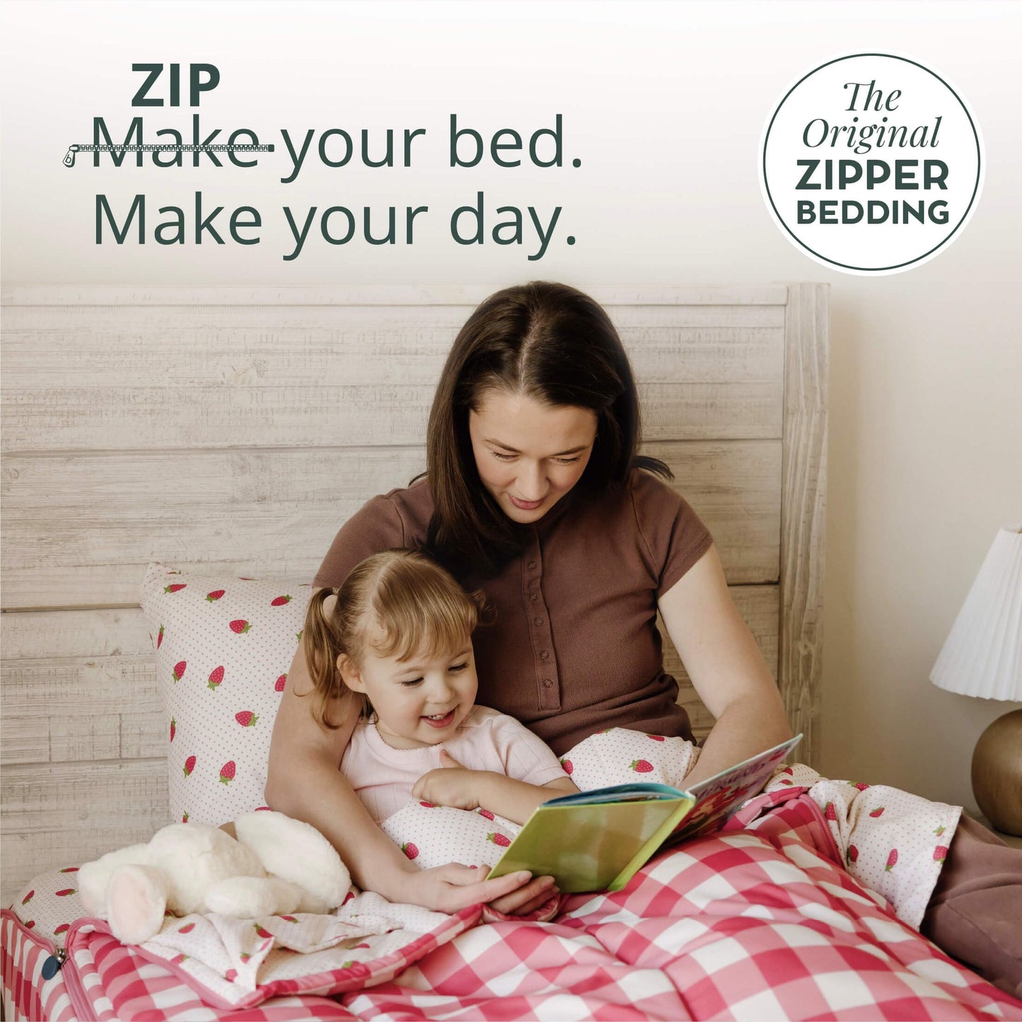 Beddy's Gingham & Strawberries Durable Zipper Bedding for Kids - Bed in a Bag - Dark Pink Gingham Comforter with Strawbery Sheets - Includes Pillowcase & Sham - Easy to Make & Wash - Twin