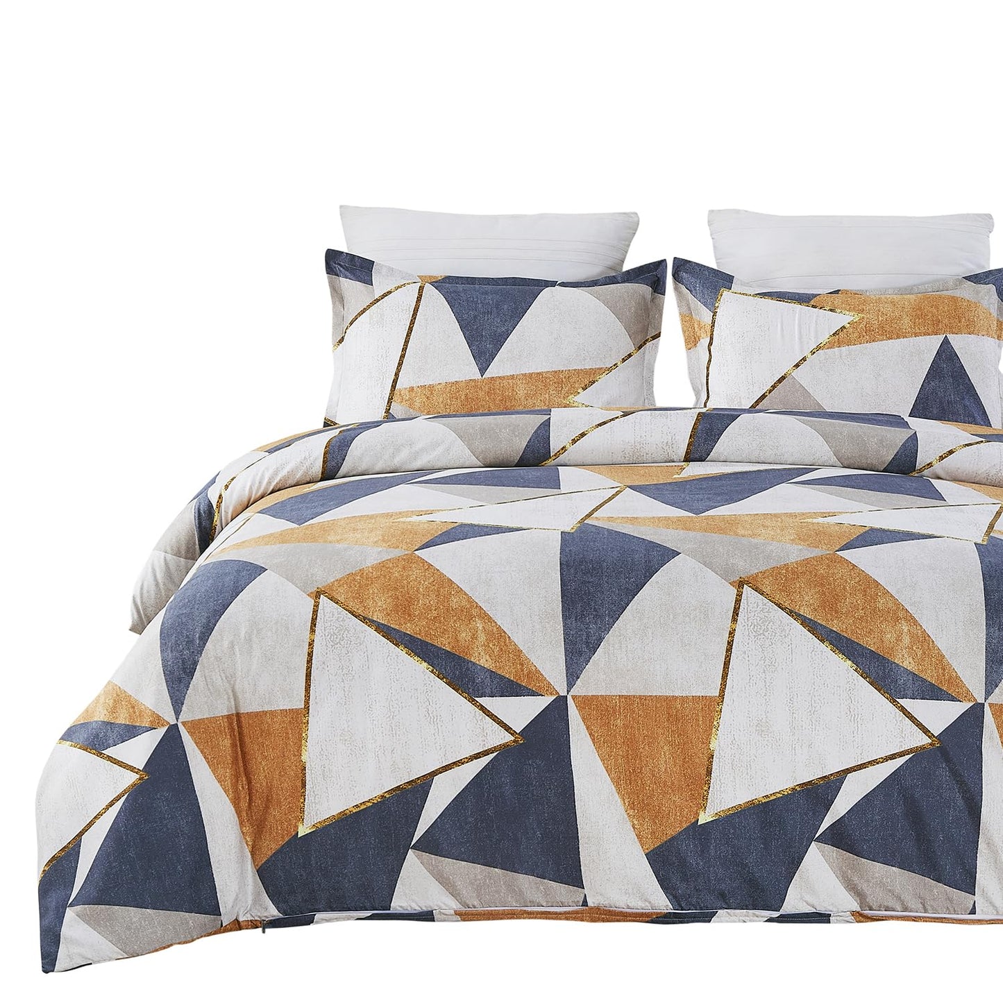 Vaulia Soft Microfiber Duvet Cover Set Queen, Modern Navy Brown Geometric Print Pattern Design All Season, 3-Piece Set with 1 Duvet Cover 2 Pillow Shams