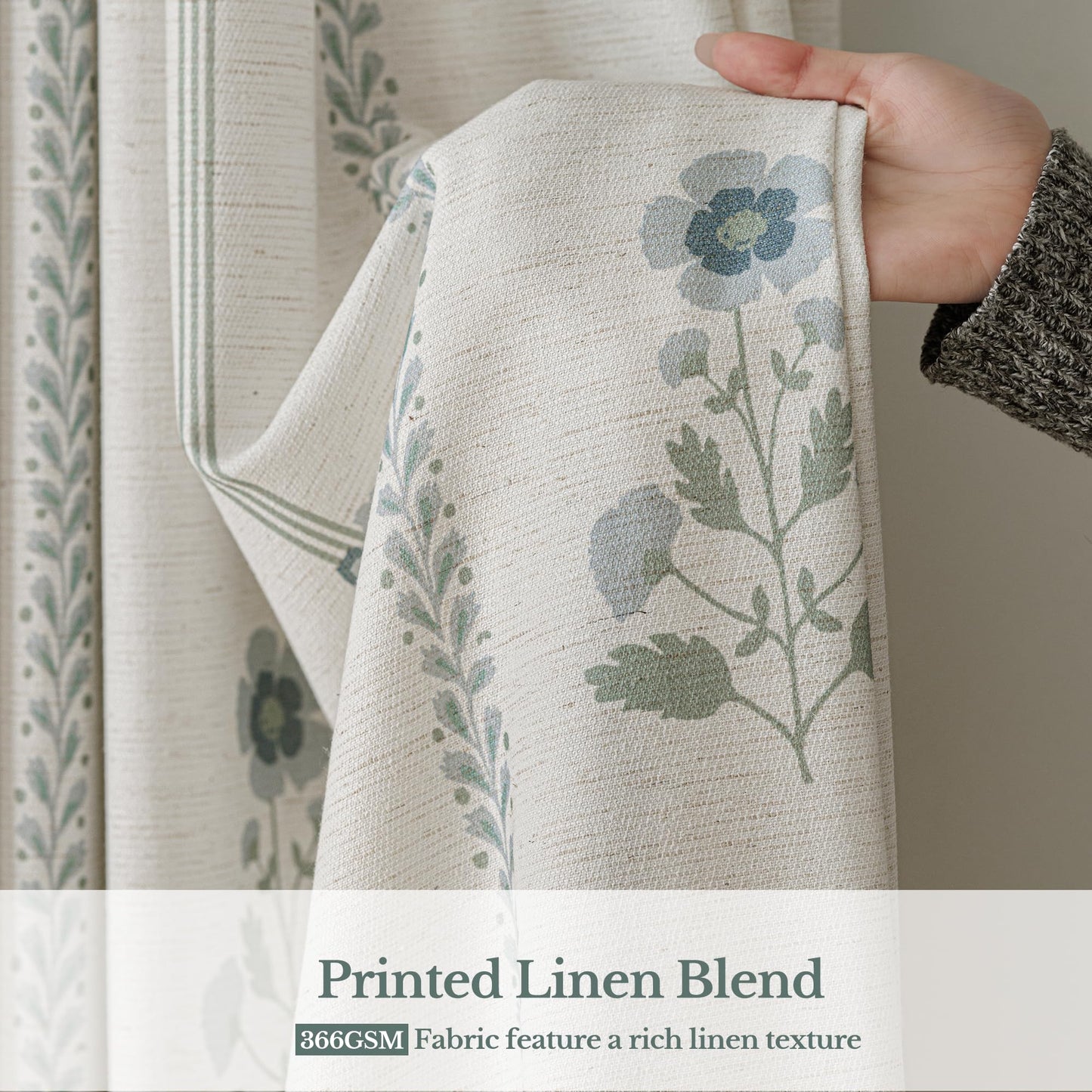 Pinch Pleated Curtains Luxury Light Filtering Floral Curtains for Living Room Bedroom Dining Room - 95 Inches Linen Drapes Farmhouse Window Curtains with Hooks - 2 Panels Set, 40" W x 95" L