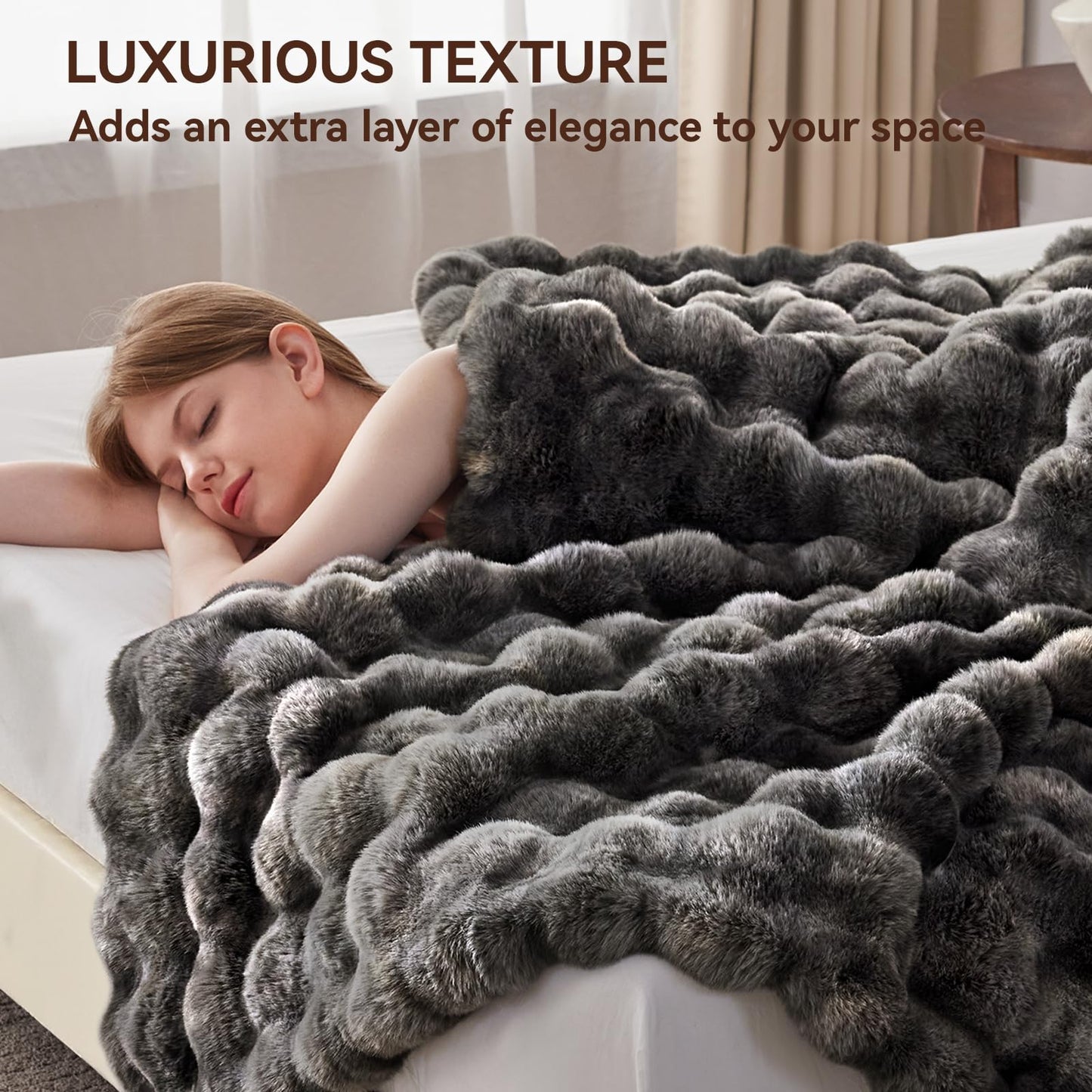 Anysay Faux Fur Throw Blanket, 1000GSM Fluffy Soft Bubble Blanket for Couch Bed, Cozy Plush Warm and Thick Blanket, Fuzzy Rabbit Throw for Living Room Bedroom 50''*60'' Tie-dye Grey