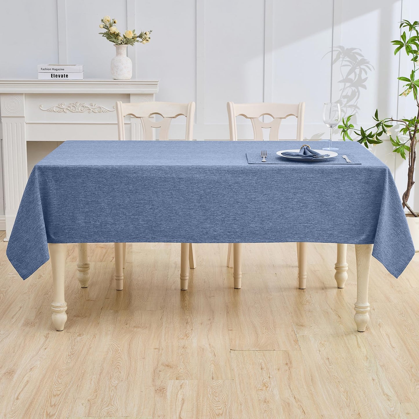 HomeJoy Rectangle Table Cloth Linen Farmhouse Stainproof Waterproof Washable Polyester Oblong Rectangular Fabric Table Cover for Kitchen Dining Dinner(Denim Blue/52x70 Inch)
