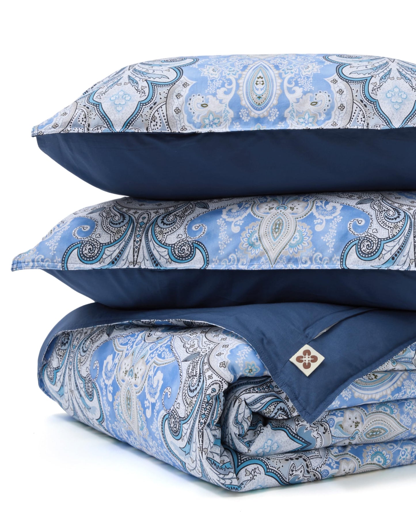 Bedsure Duvet Cover Queen Size - 100% Cotton Reversible Classic Paisley Damask Pattern Duvet Cover Set, 3 Pieces Soft & Breathable PureWoven Bedding Set with 2 Pillow Shams (Blue Paisley 90"x90")