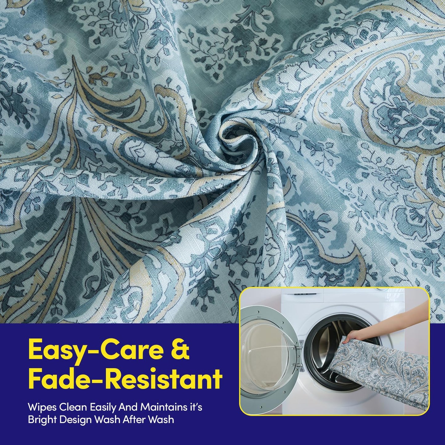 Rectangle Tablecloth 60" x 84" 100% Waterproof Fabric — Wipe-Clean, Tear-Proof Decorative Table Cover for Indoor & Outdoor Dining Elegant Patterns for Kitchens, Dining Rooms, Paisley