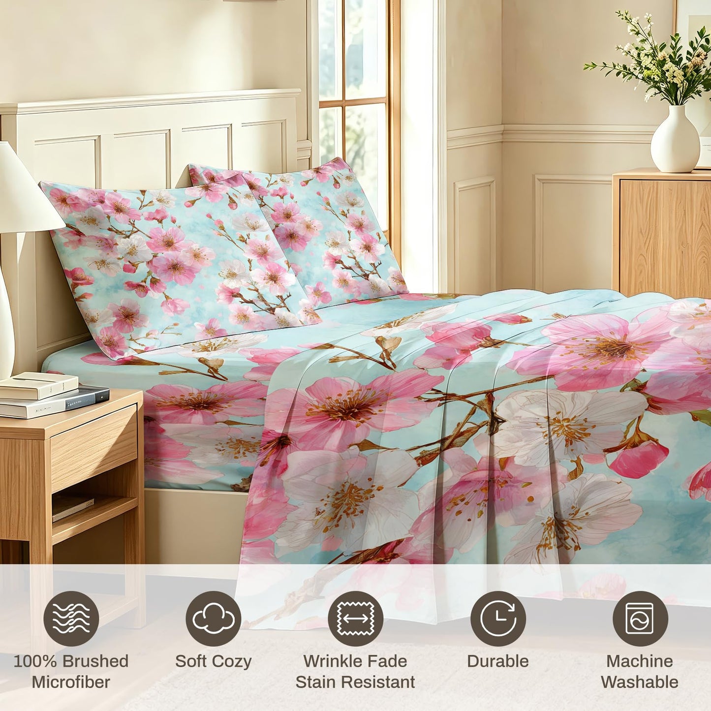 Cherry Blossom Queen Bedding Set Spring Floral Sheet Sets