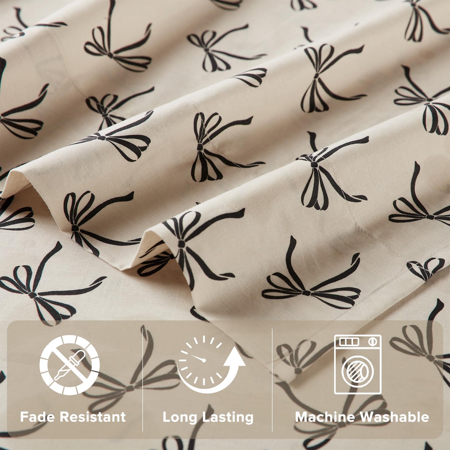Comfort Spaces 100% Cotton Sheets Full, Breathable, Naturally Cool Cotton Sheets, Soft Cotton Bed Sheets with 14" Elastic Pocket Fits up to 16" Mattress, All Seasons Sheet Set, Bow Black/Taupe 4 Piece