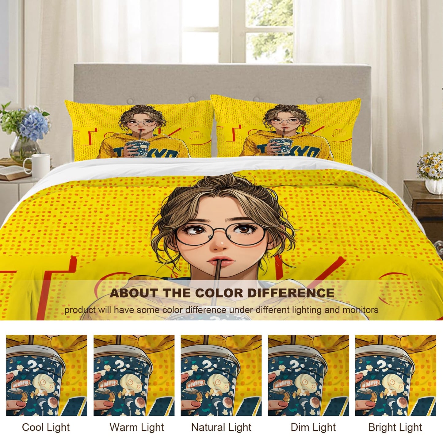 BaoNews Anime Art Digital 100% Cotton Duvet Cover Set Full Size, Hoodie Fashion Drink Bedding Sets Soft Comforter Cover with Zipper Closure and 2 Pillowcases(No Filler)