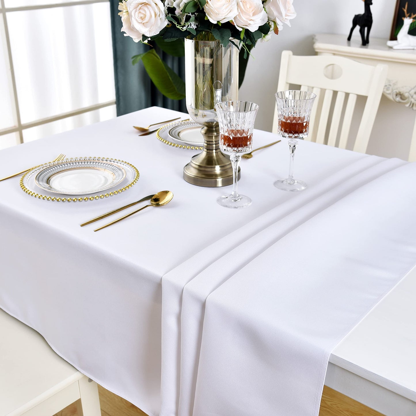 KAIPHO White Rectangle Tablecloth Waterproof Stain Resistant Wrinkle Free Table Cloth 210GSM Polyester Wipeable Table Cover for Party, Banquet, Indoor and Outdoor - Rectangular/Oblong, 60 x 84 inch