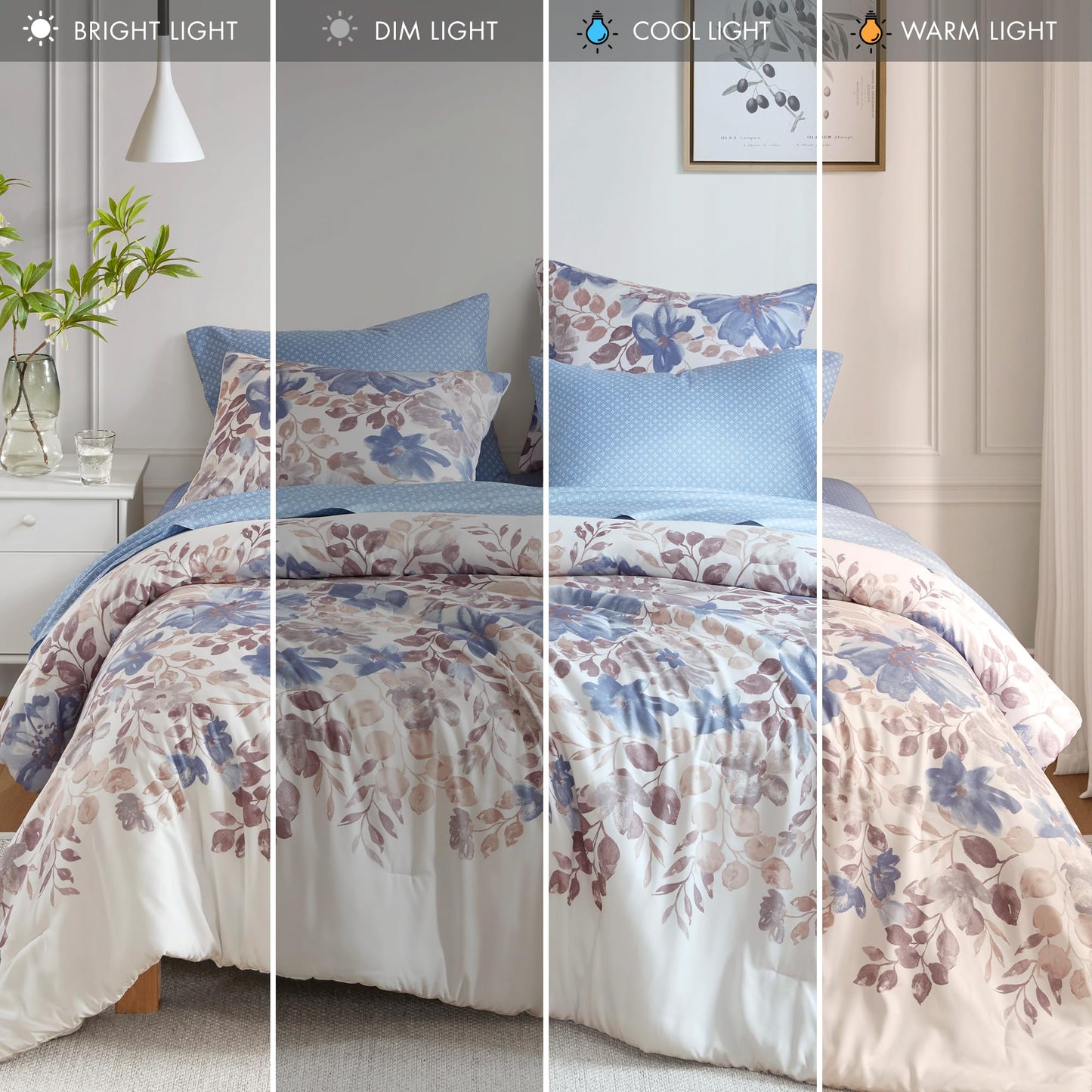 Madison Park Essentials Twin Comforter Set with Sheets, Floral Bed in A Bag Microfiber Comforter for Twin-Size Bed, Shabby Chic Twin Bedding Set Diamond Printed Sheet, Luna, Twin, Blue 5 Piece