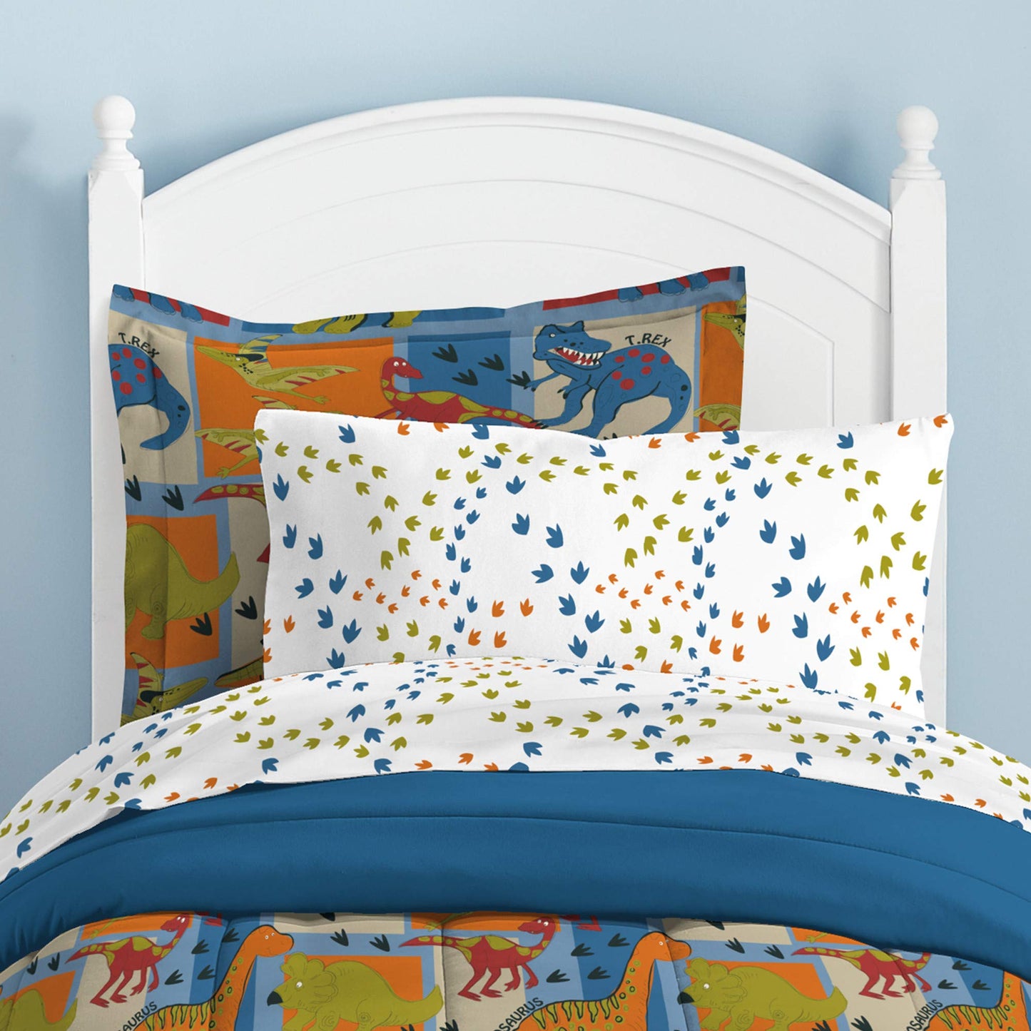 Dream Factory Dinosaur Blocks Ultra Soft Microfiber Boys Comforter Set, Blue, Twin