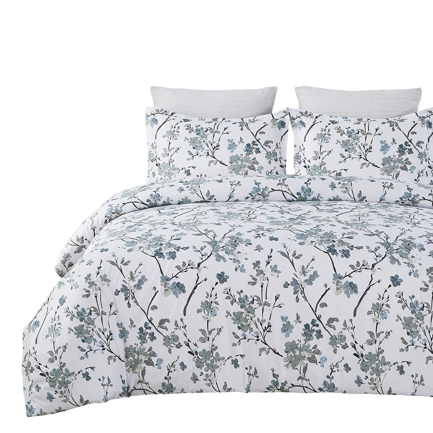 Vaulia Soft Microfiber Floral Duvet Cover King Size, Blue Chic Botanical Print Pattern, Lightweight and Breathable Design, 3-Piece Set (1 Duvet Cover 2 Pillow Shams)