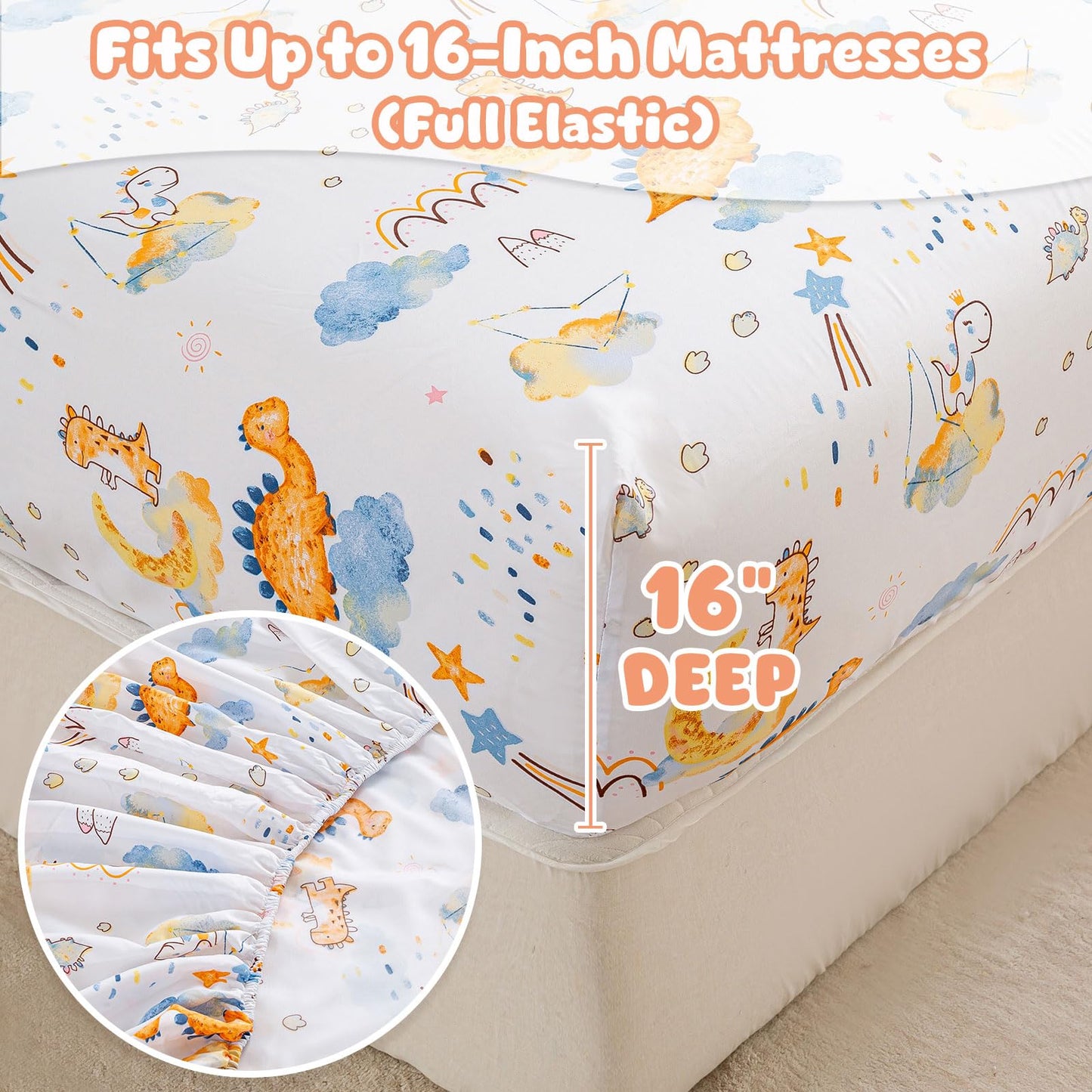 LONAVA Twin Sheet Set Kids - Dino Adventure 3 Pieces Soft Cute Microfiber Bed Sheet for Boy Girls Teens, Oeko Texted Breathable Cooling Fabric & Deep Pocket Full Elastic Sheets