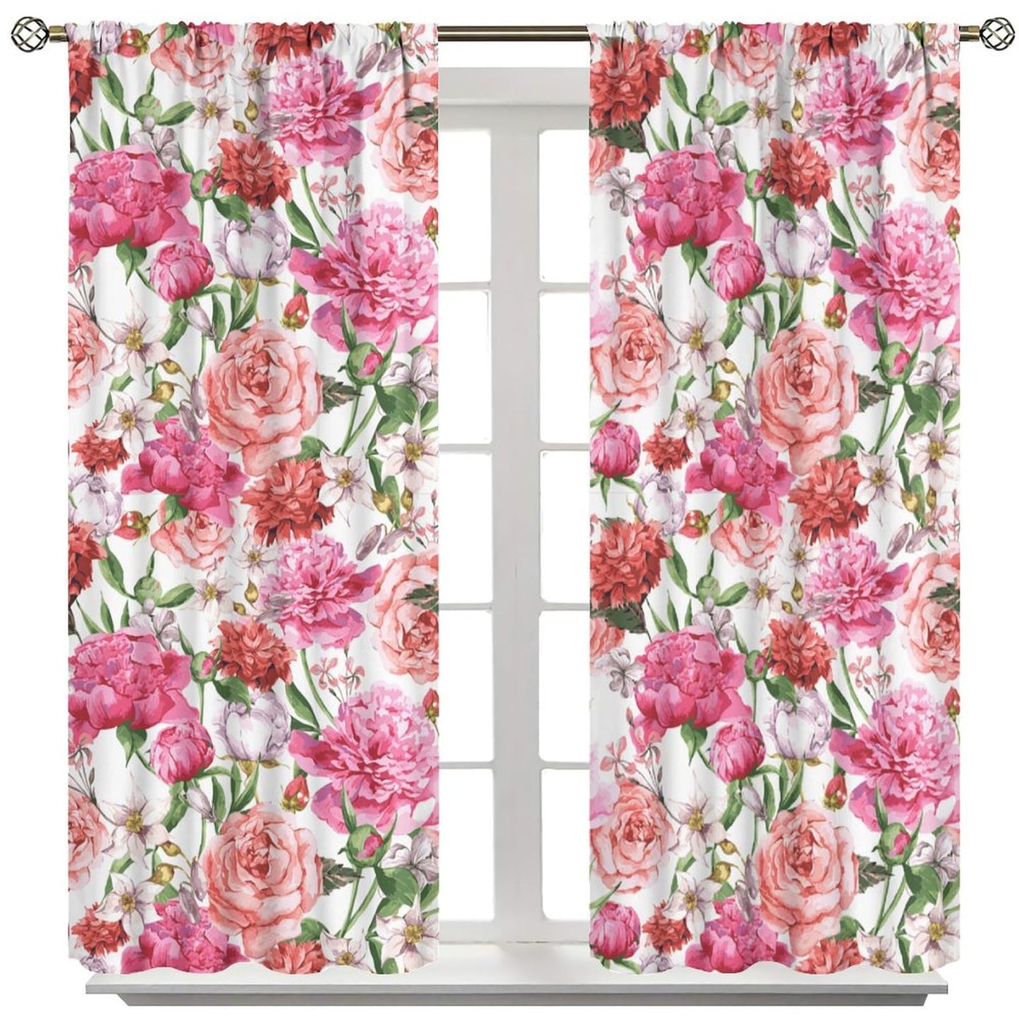 BenYaSong Watercolor Flower Blackout Window Curtain, Victorian Floral Pattern Painting Style Print with Peonie for Kitchen Bedroom Children Living Room Window Curtain Drapes 2 Panels 42x45 Inch