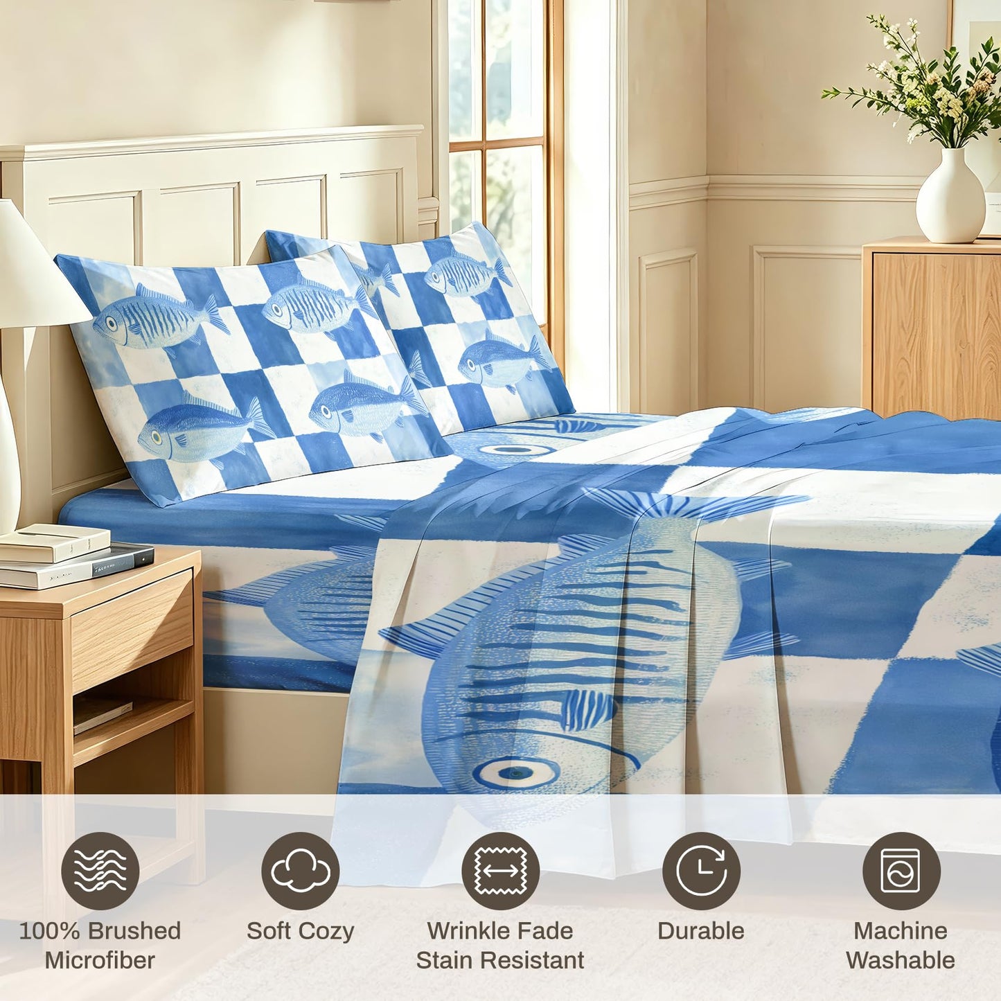 Fish Bedding Set 4 Pcs Kids Coastal Queen Sheets