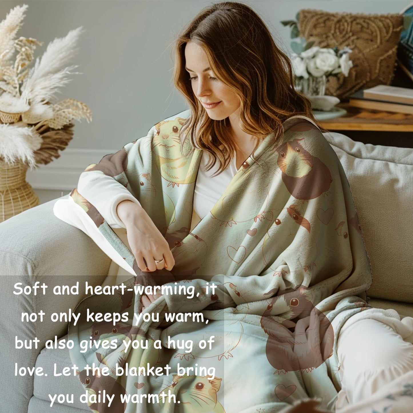 VANZEV Guinea Pig Fleece Blanket Gifts for Kids and Adults, Adorable Pet Cozy Throw Blanket, Soft Warm Plush Guinea Pig Blankets for Home Decor, 50x60 inches
