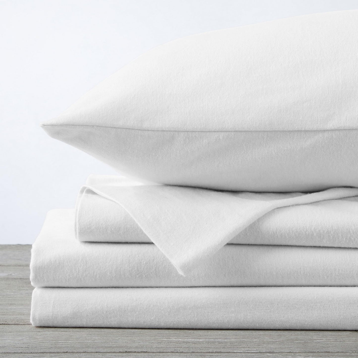 Market & Place 100% Cotton Queen Flannel Sheet Set | 4 Piece Deep Pocket Solid Cozy Winter Bed Sheets | Double Brushed for Extra Softness & Comfort | Chalet Collection (Queen, White)
