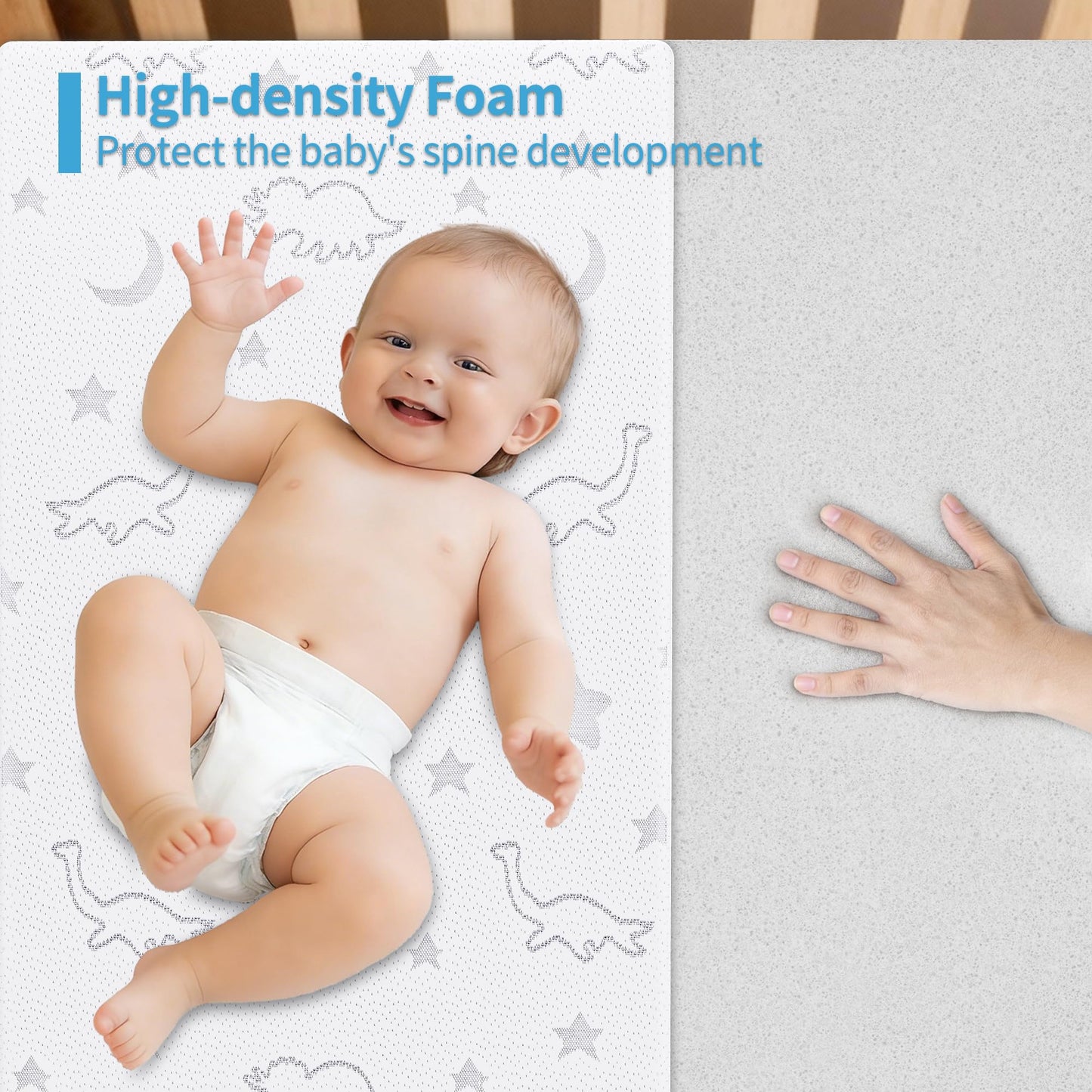 SJEUQOP Crib Mattress Topper 2" x 27.5" x 52", High Density Foam Breathable Baby and Toddler Mattress Topper with Waterproof Removable and Washable Cover, Fits Standard Cribs and Toddler Beds