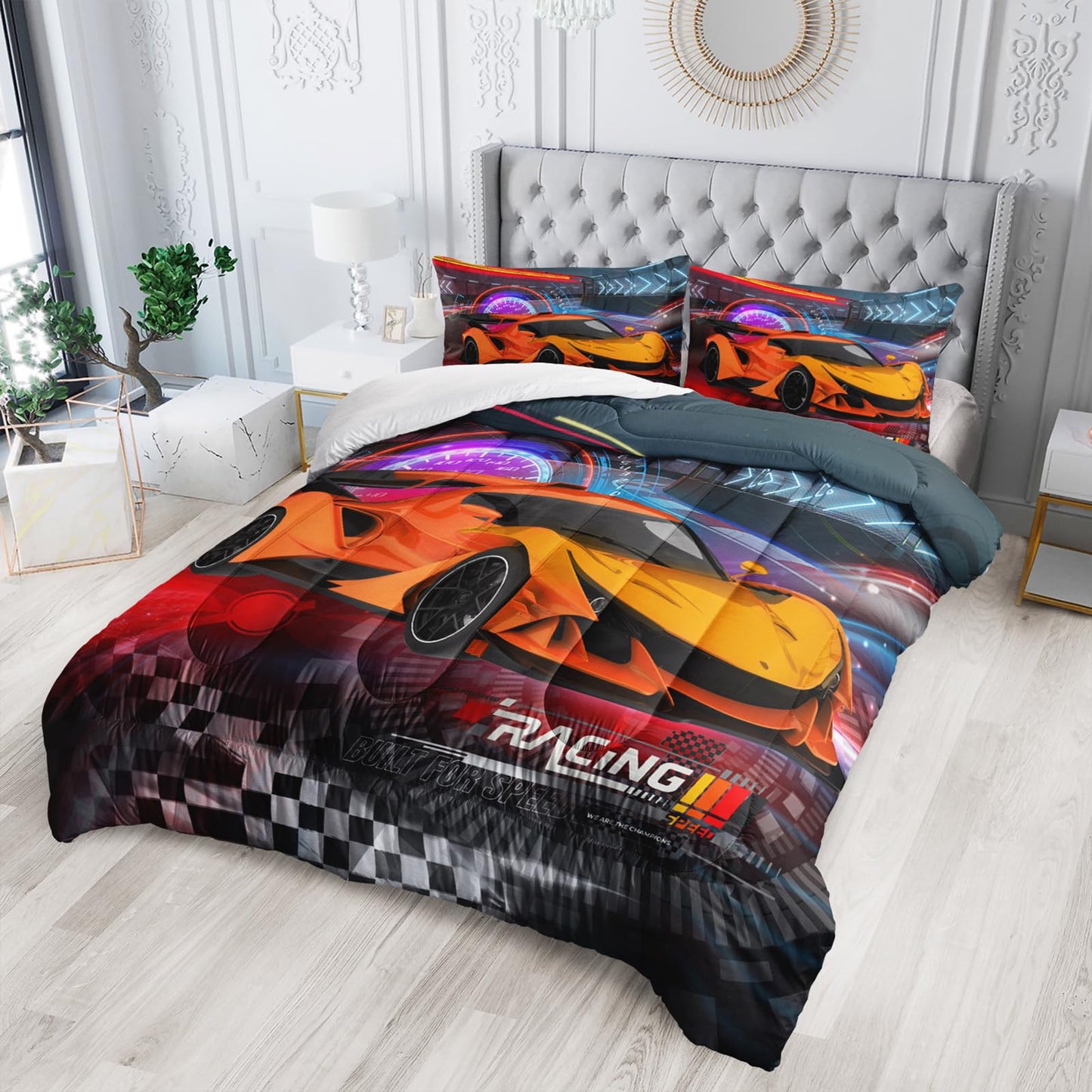 Nttopship Racing Cars Comforter Sets Twin Size,Bedding Sets for Kids,Sports Car Theme Comforter Sets All Season 1 Comforter and 2 Pillowcases