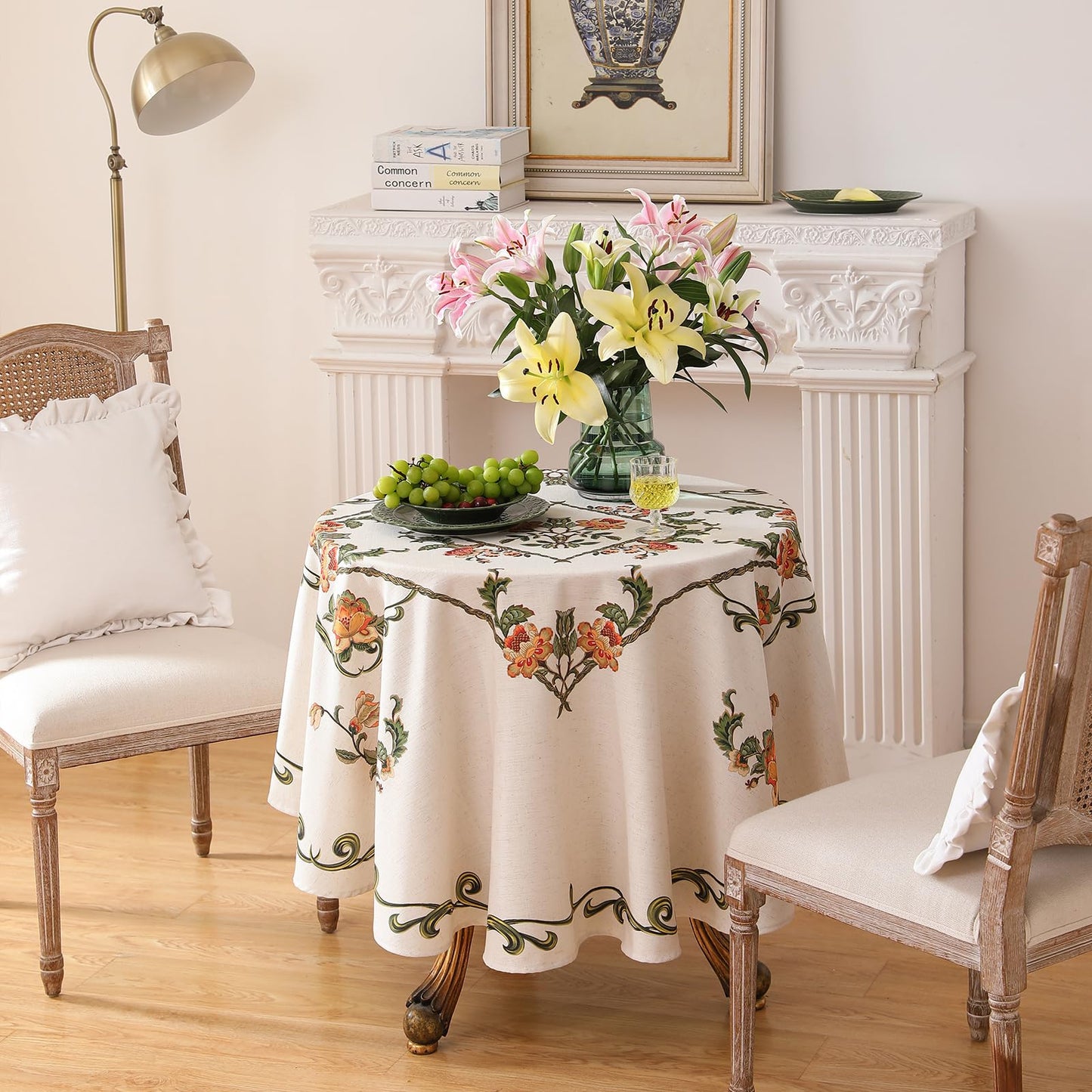 patdrea Vintage French Linen Tablecloth,Round,Diameter 55"-Santiago C