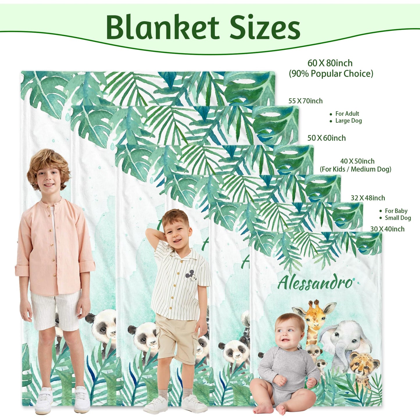MAIWELL Personalized Baby Girl Boy Blanket with Name, Custom Animals Kids Name Blankets for Girls Boys, Customized Newborn Receiving Blankets, Baby Shower Christmas Birthday Gifts