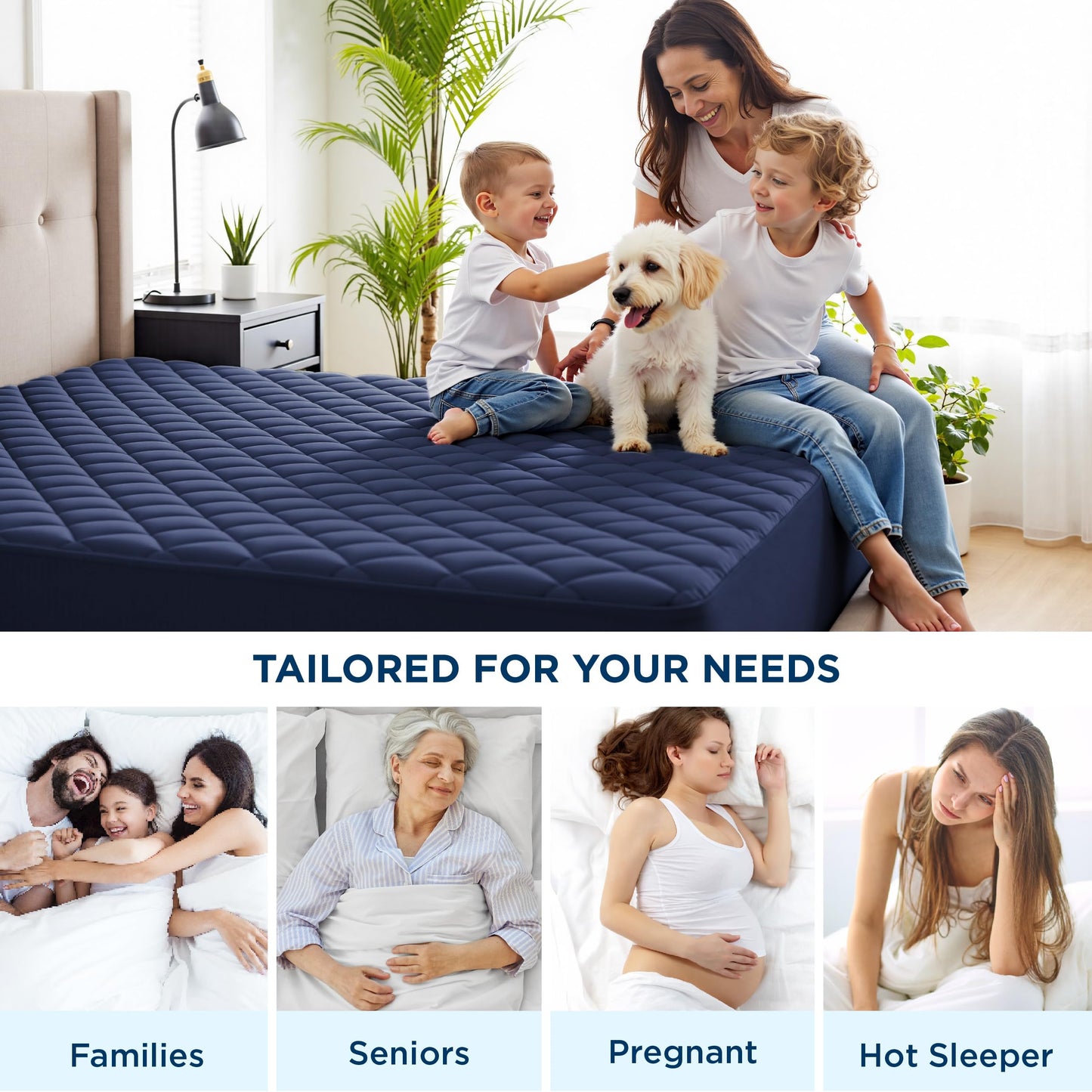 Bedsure Twin XL Mattress Protector, Quilted Waterproof Mattress Pad with Deep Pocket up to 22 Inches, Soft Breathable Noiseless Mattress Topper, Bed Cover for Home Bedroom Hotel – Navy Blue