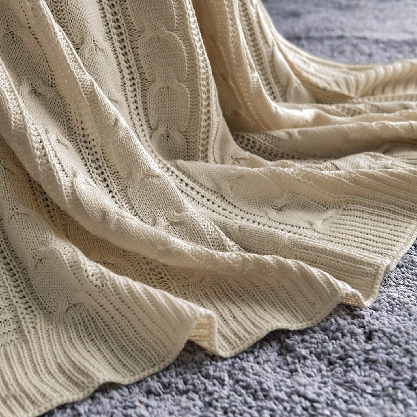 jinchan Cable Knit Throw Blanket for Couch Lightweight Soft Cozy Twin Size Throw Blanket Taupe Decorative Throws for Modern Farmhouse Living Room Bedroom 60"x80" Accent Throw for Gifts