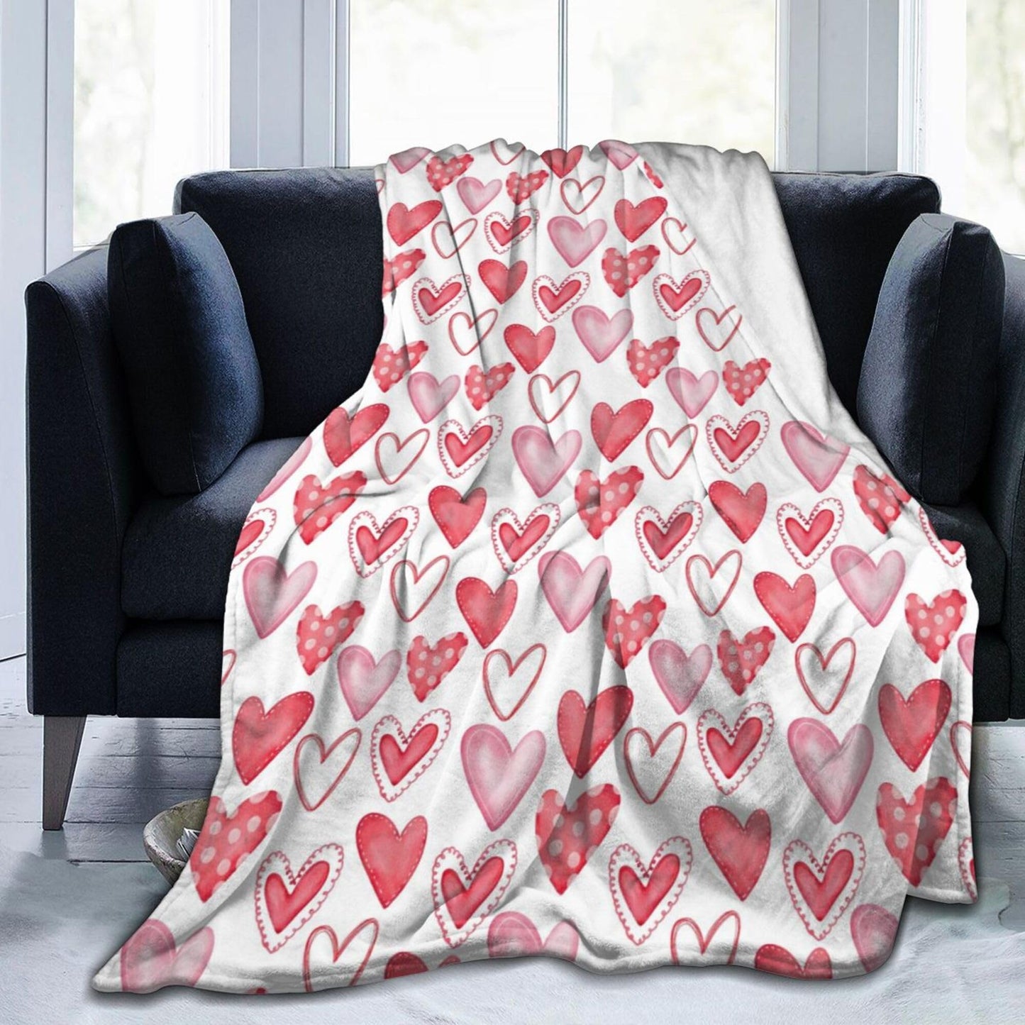 Love Heart Throw Blanket Soft Plush Heart Lightweight Flannel Blanket for Sofa Bed Couch Chair 60x80 inches