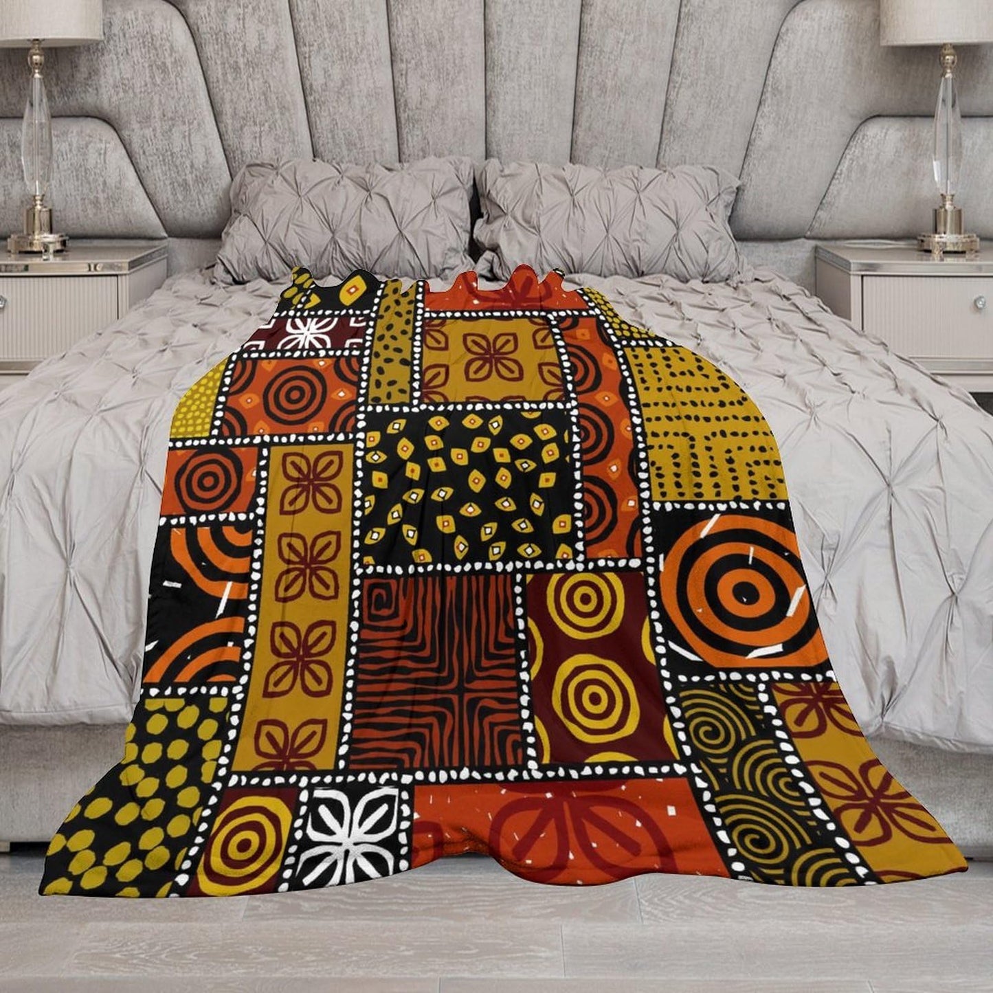 ZhiRain African Ethnic Throw Blanket Abstract Tribal Motifs Ethnic Lines Patchwork Style Blanket for Sofa Bed Couch Chair Or Dorm 50"x60"