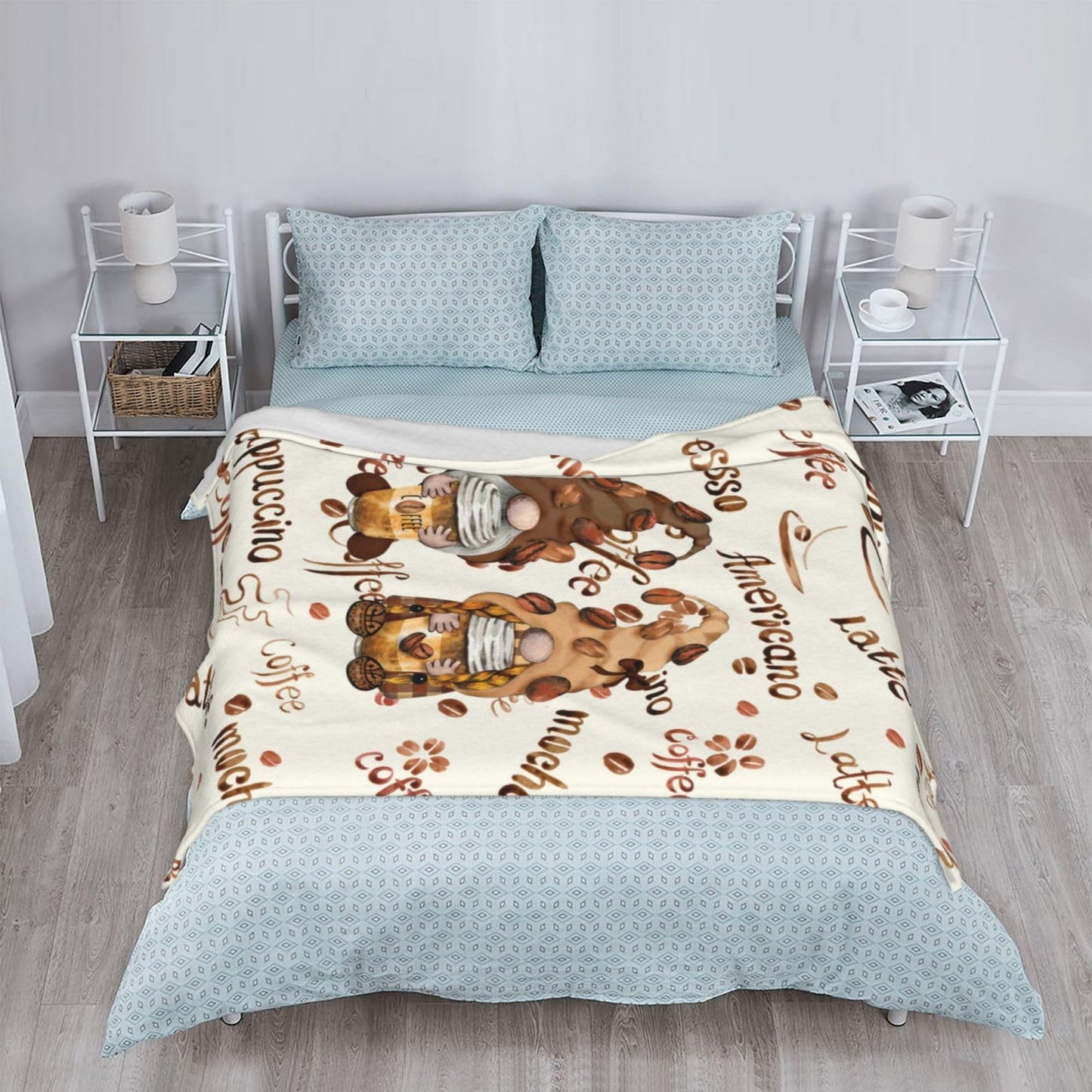 Oplp Coffee Bean Funny Coffee Gnomes Throw Blanket for Bed Sofa Couch Fleece Blankets Lightweight Soft Cozy 50"x40"