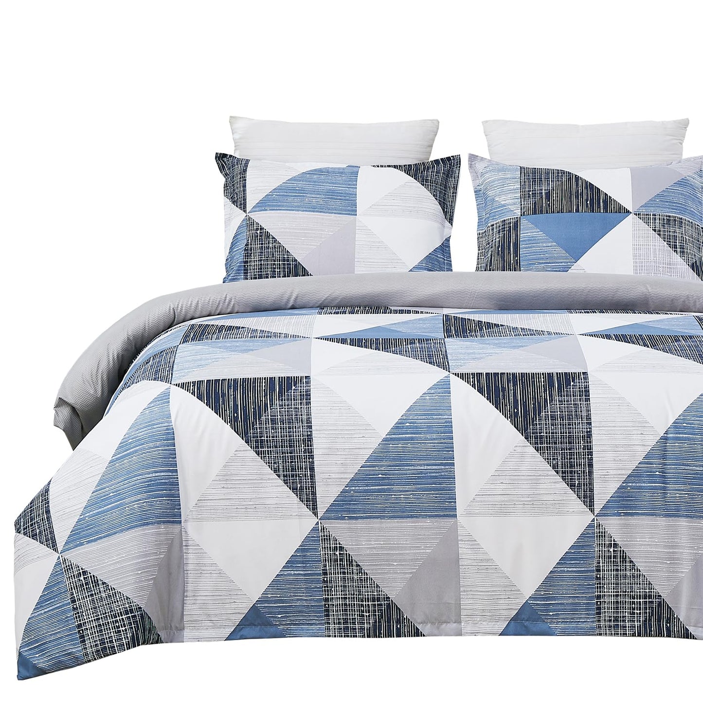 Vaulia Soft Microfiber Duvet Cover Set Queen, Modern Blue Geometric Print Pattern Design All Season, 3-Piece Set with 1 Duvet Cover 2 Pillow Shams
