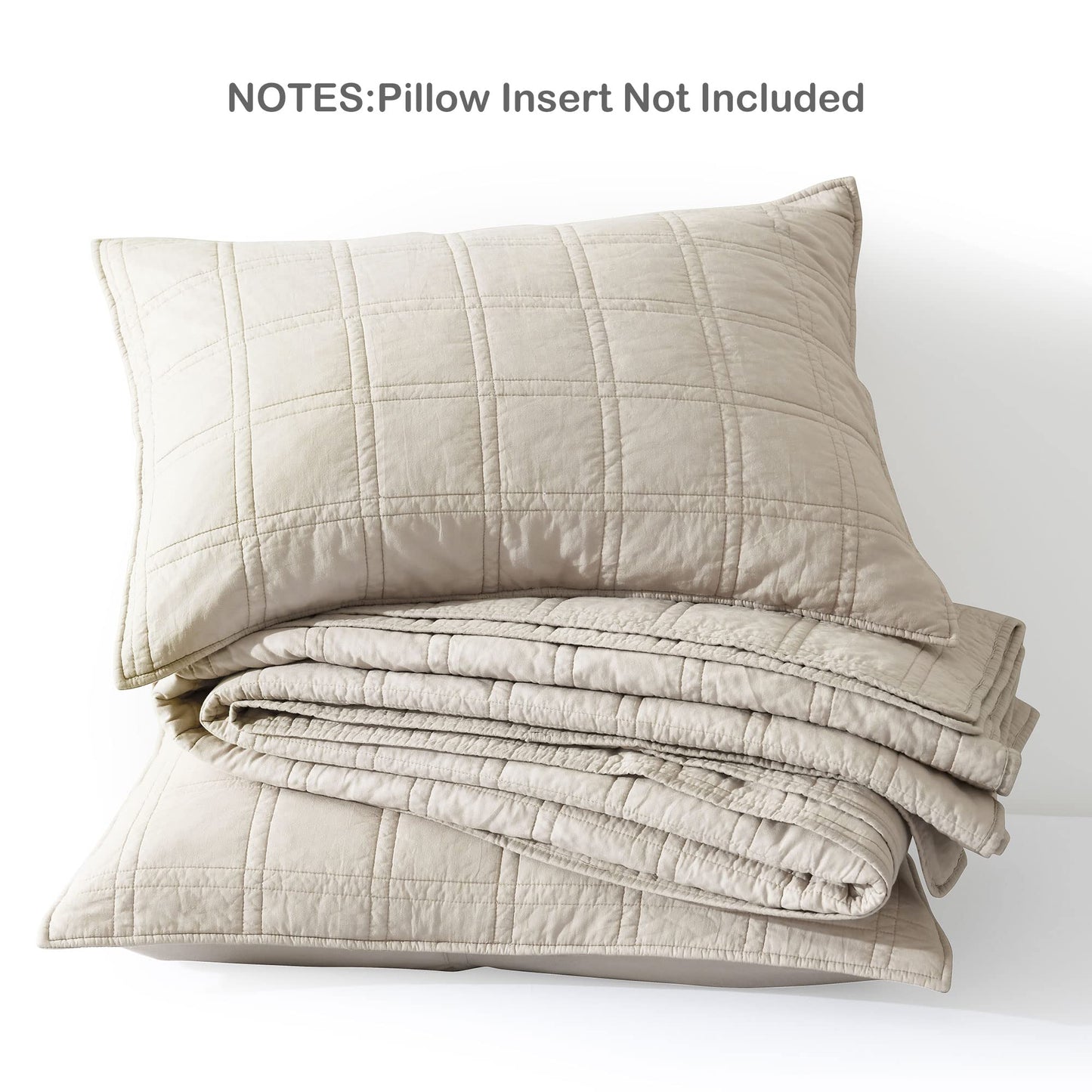 HORIMOTE HOME 100% Cotton Quilt Twin Size Beige Bedspread, Pre-Washed 2-Piece Cozy Lightweight Stitching Decorative Bedding Cover Coverlet Set with 1 Sham in Geometric Pattern for All Season
