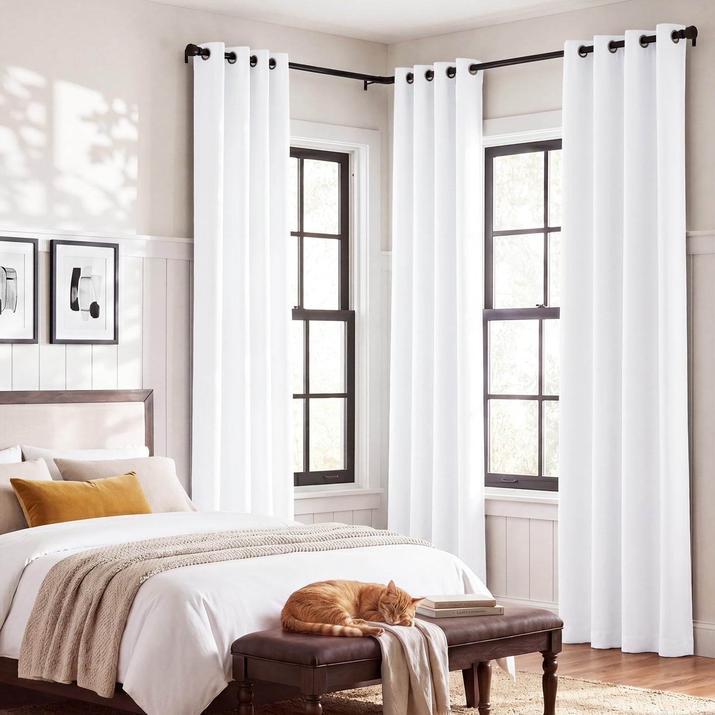 NICETOWN 100% Blackout Window Curtain Panels, Cold and Full Light Blocking Drapes with Black Liner for Nursery, 84 inches Drop Thermal Insulated Draperies (White, 2 Pieces, 52 Wide Each Panel)