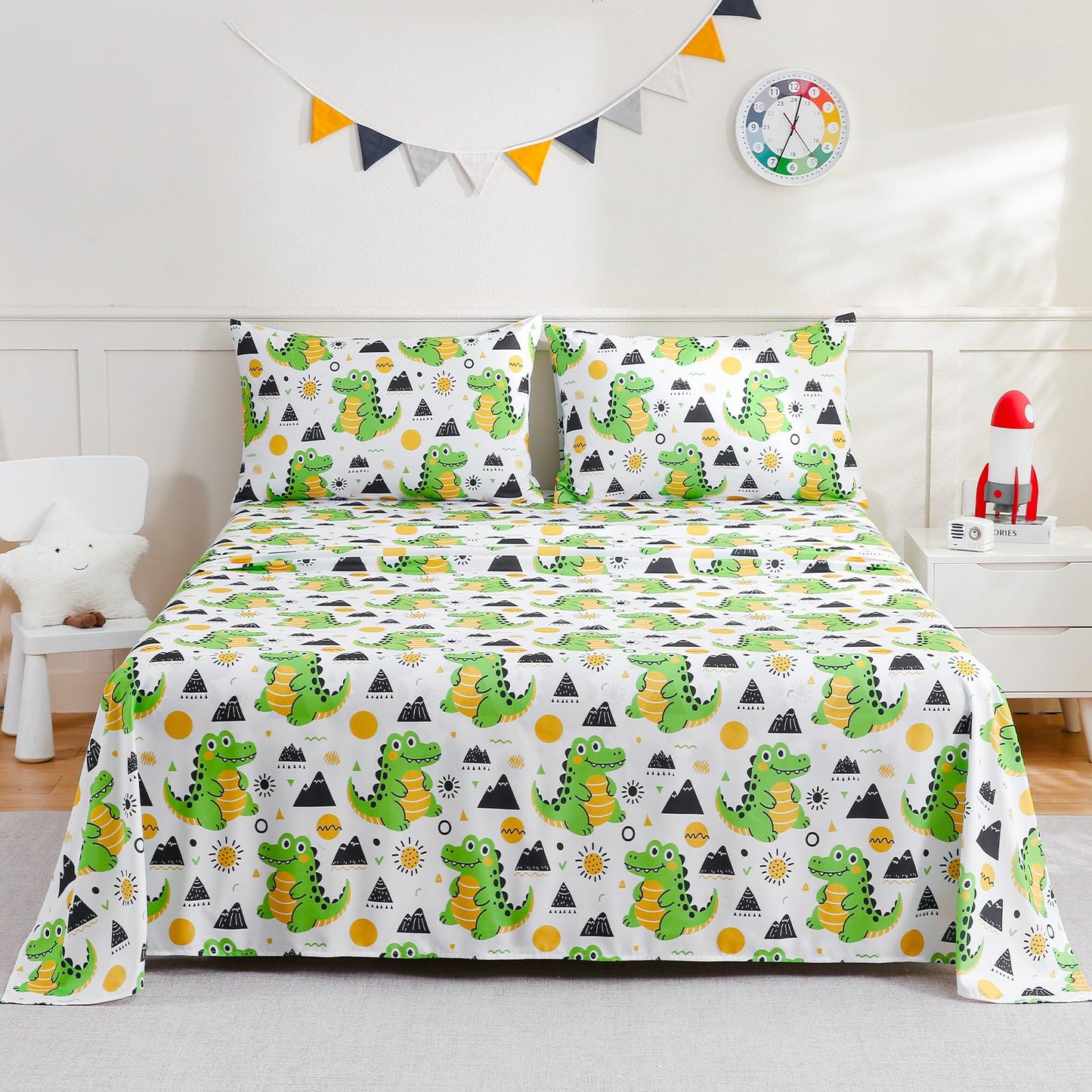 ChicView Twin Sheet Set Kids,3 Pieces Breathable Soft Microfiber Bedsheets for Child Boys Girls, Anti Pilling Deep Pockets Easy Care Bed Sheets, Crocodile