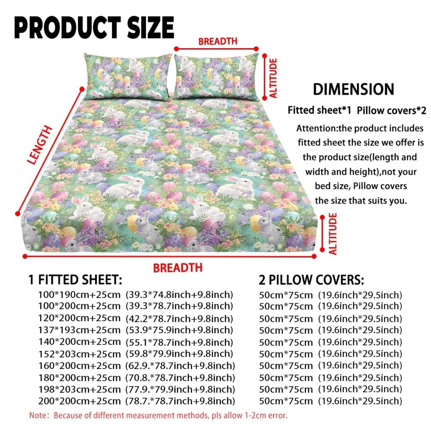 ZDCUSTOM 3pcs Easter Bunny Sheet Set Twin XL Size Cozy Fade Resistant Bedding Sheet Set Fresh Cute Bedsheet with All Around Elastic Home Decor for Twin XL Size Bed, 39" x 79"