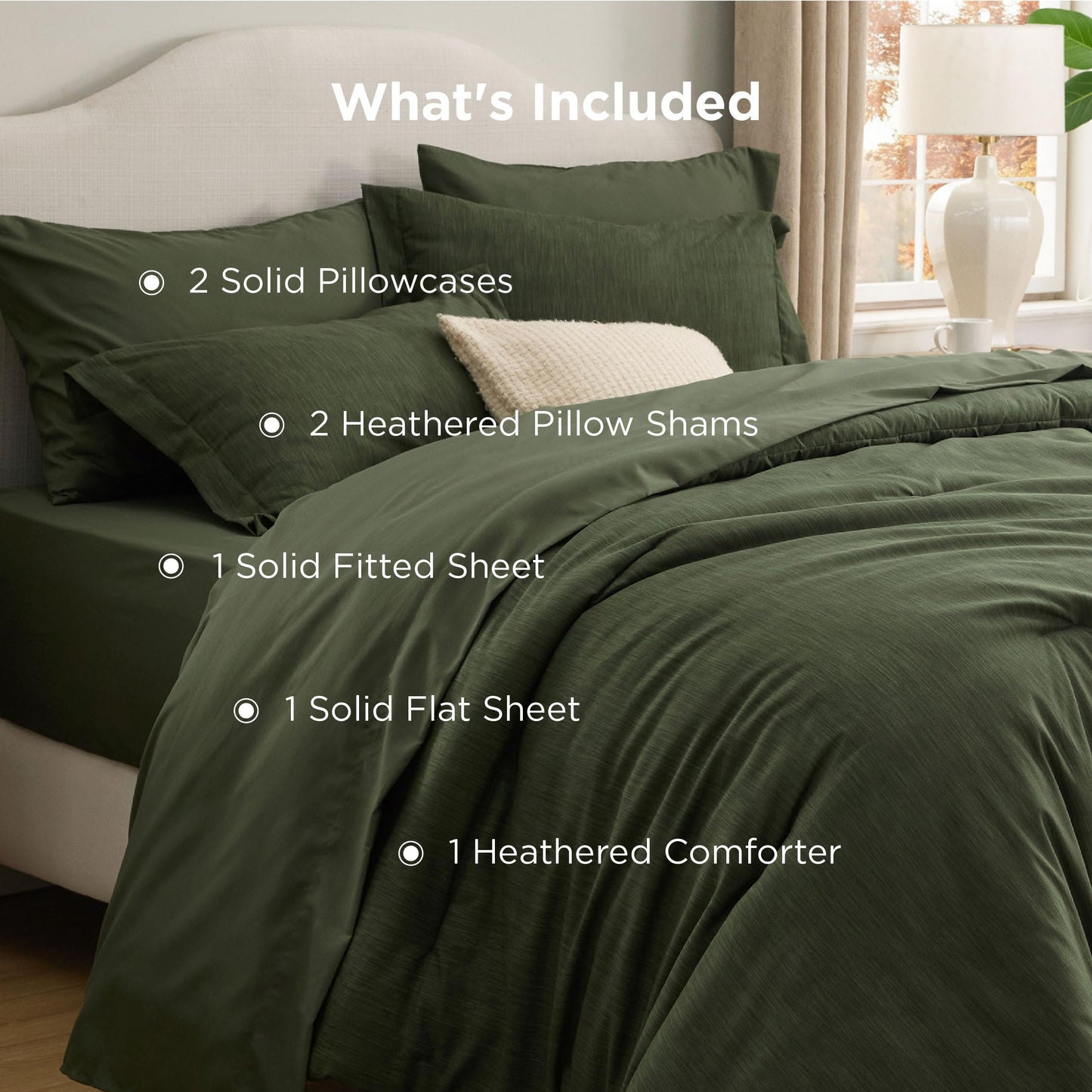 Bedsure Queen Comforter Set Dark Green - Bed in a Bag Queen Size Bedding 7 Pieces, Cationic Dyed Bed Set, Dark Green Soft Bedding for All Seasons Comforter with Sheets, Pillowcases & Shams
